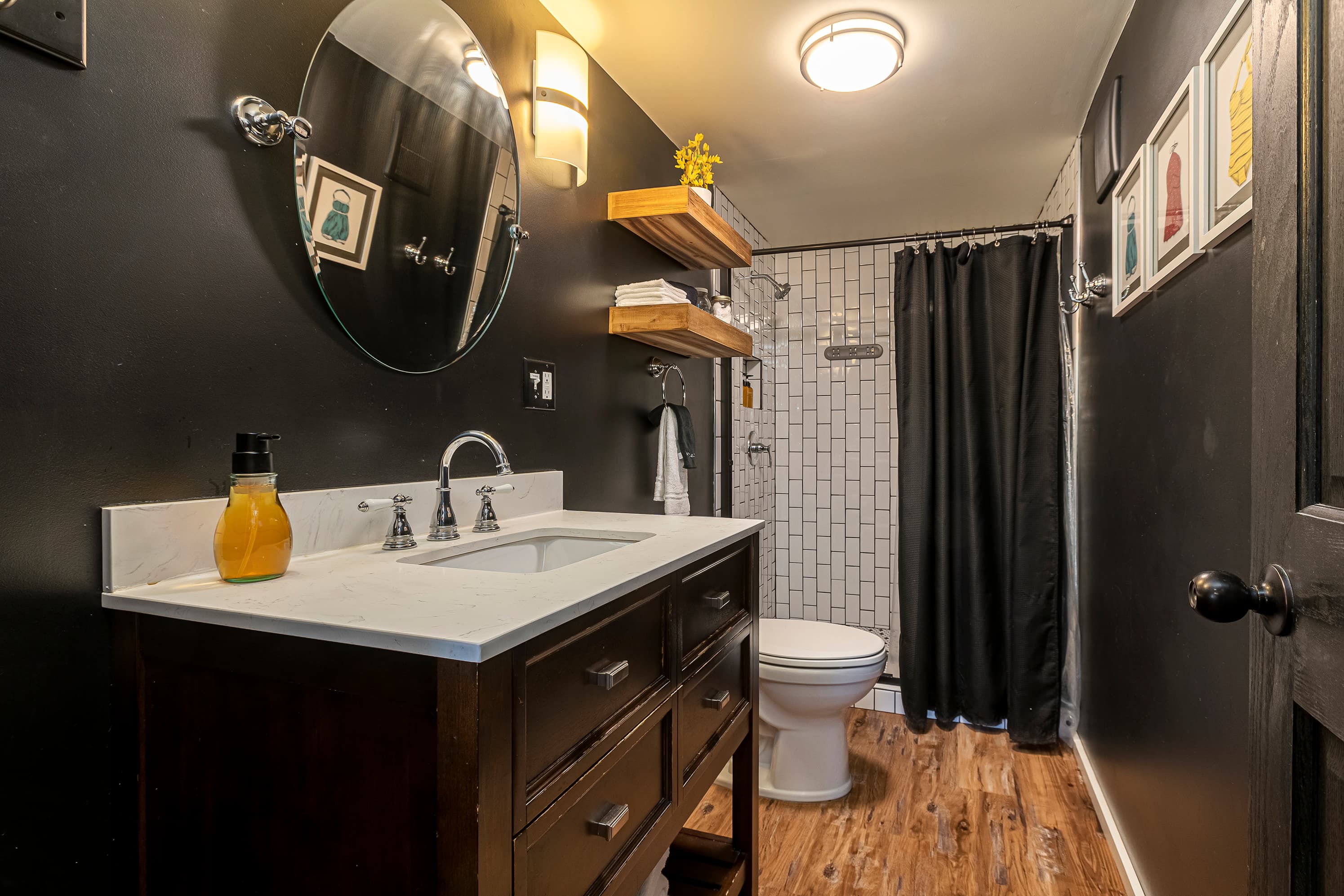 Ample bathroom space with shower