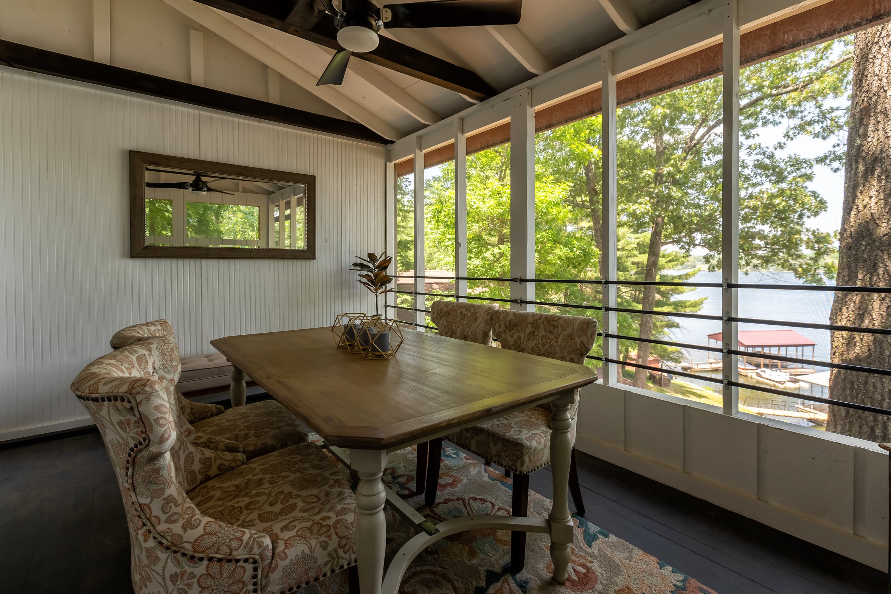 Screened in dining area