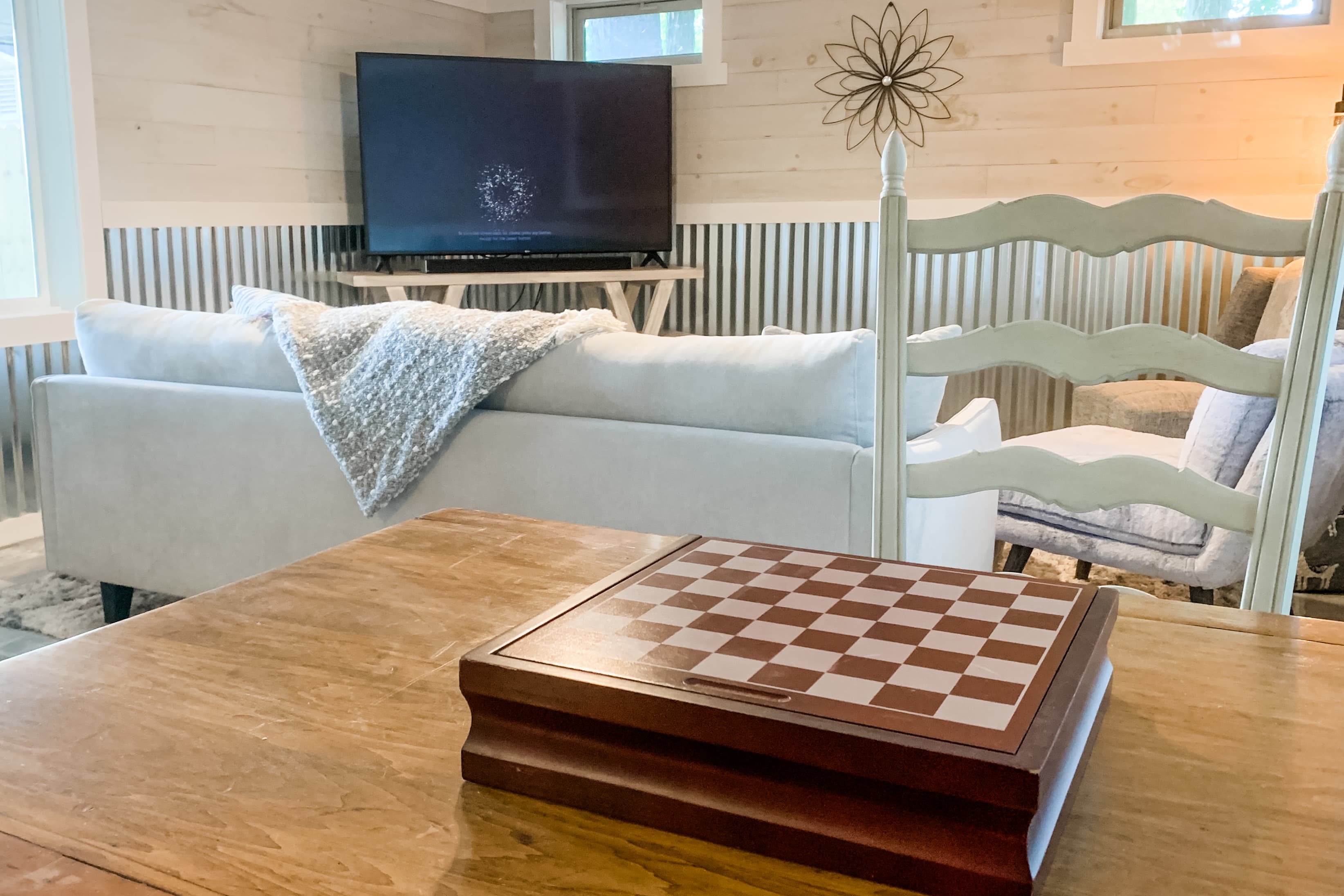 Downstairs living room with games 