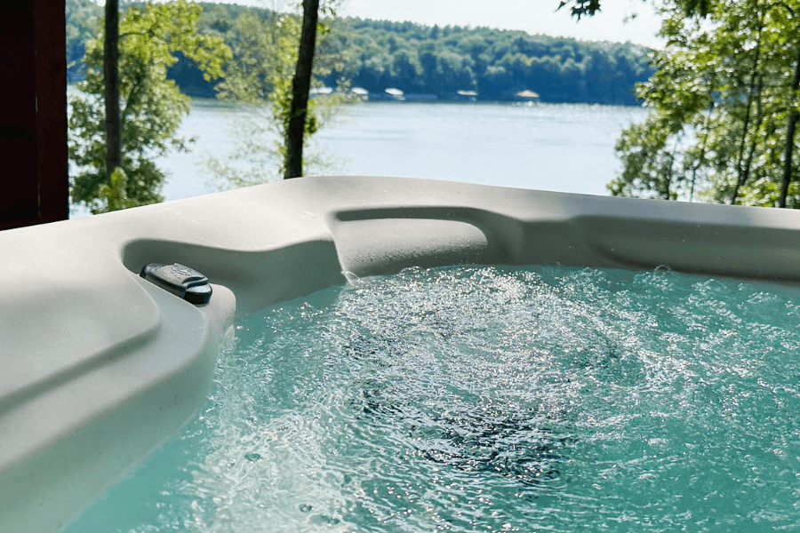 Hot tub overlooks the water