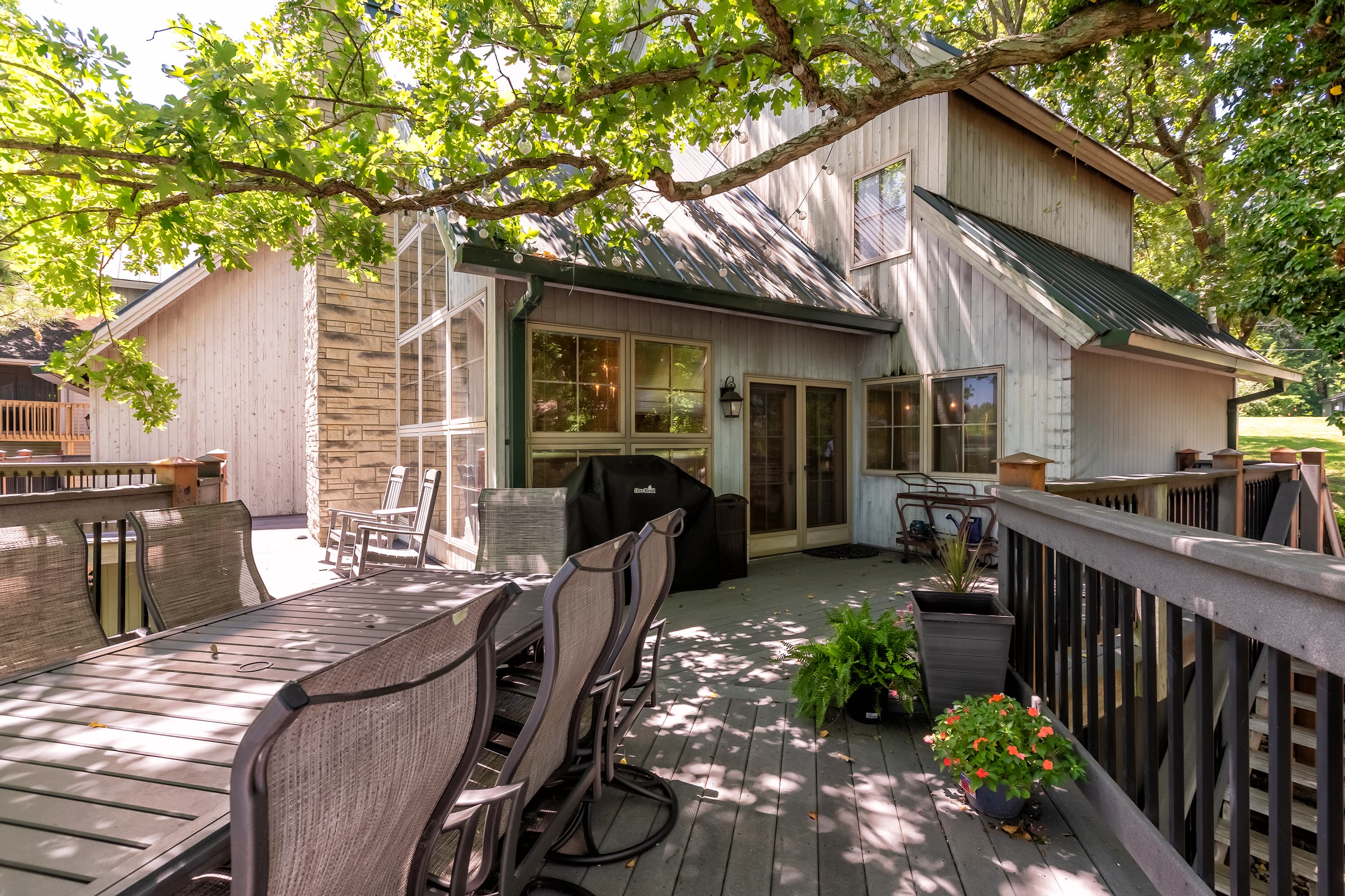 Ample outdoor seating with a grill 