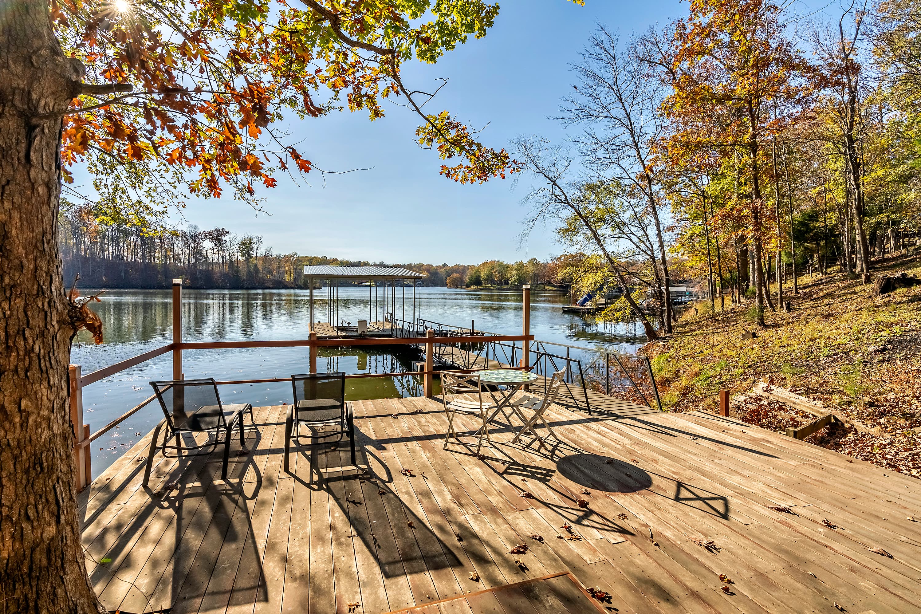 Large deck by dock