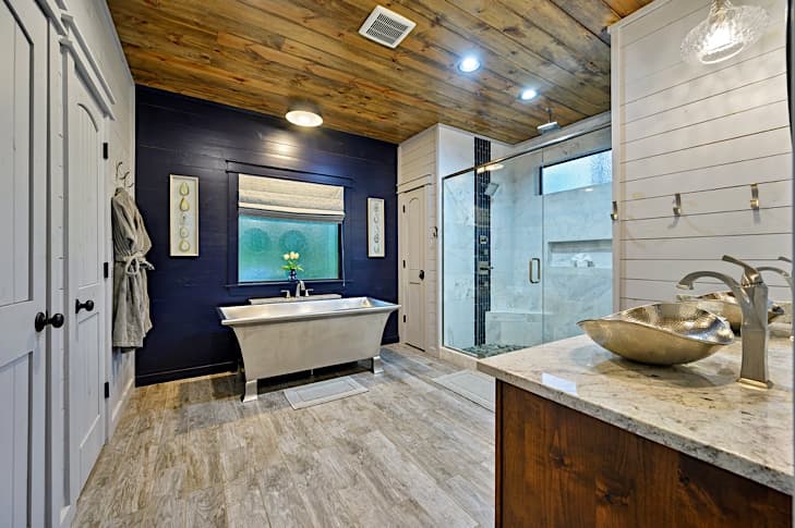 Stainless soaking tub invites you to relax and unwind