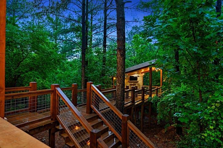 Gazebo is secluded in the tall pines