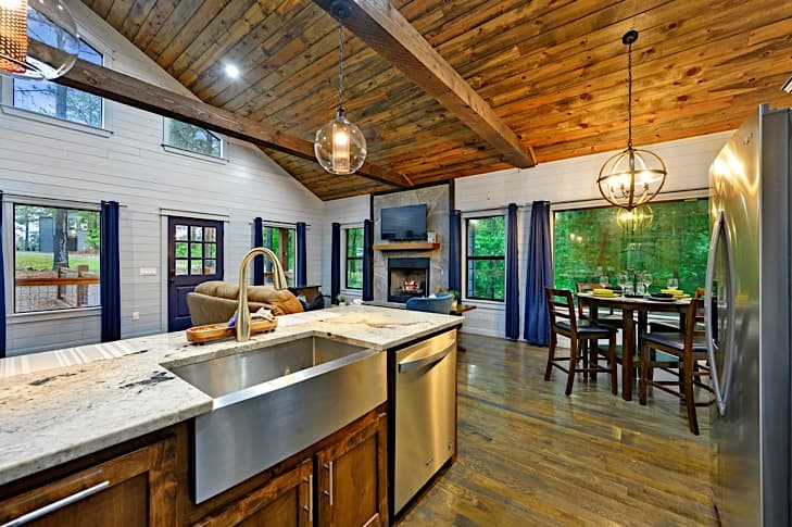 Open floor plan connects the living, dining and kitchen areas