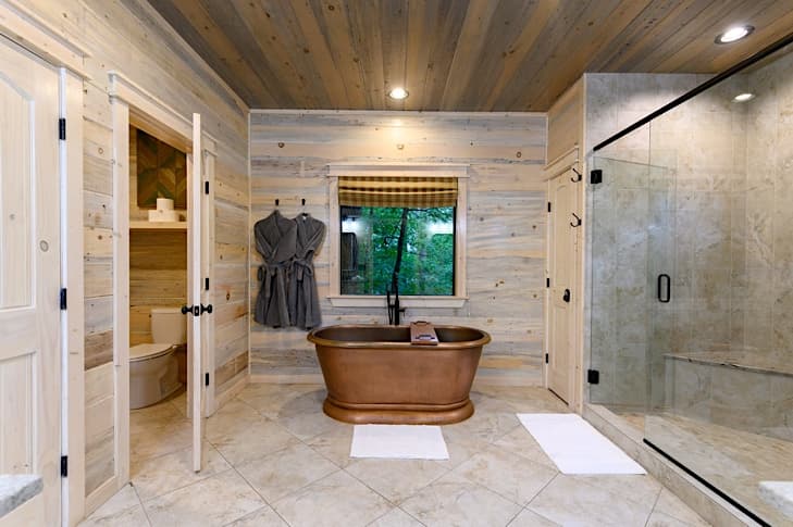 Luxurious copper soaking tub and cozy robes