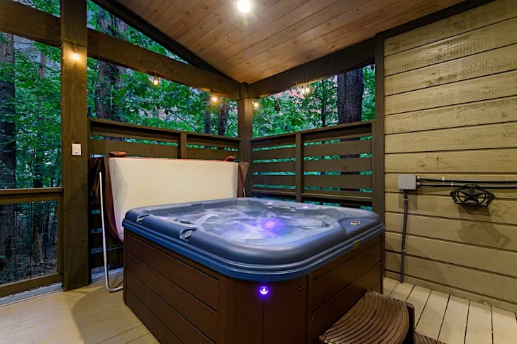 Inviting hot tub with privacy blinds