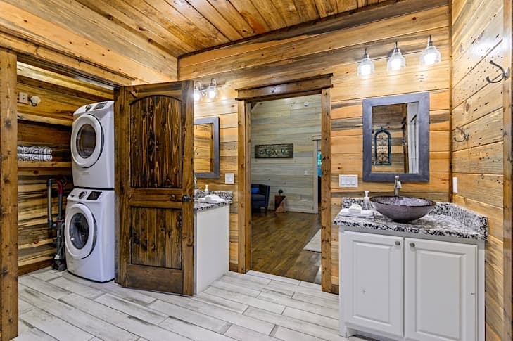 Full size washer and dryer in bathroom