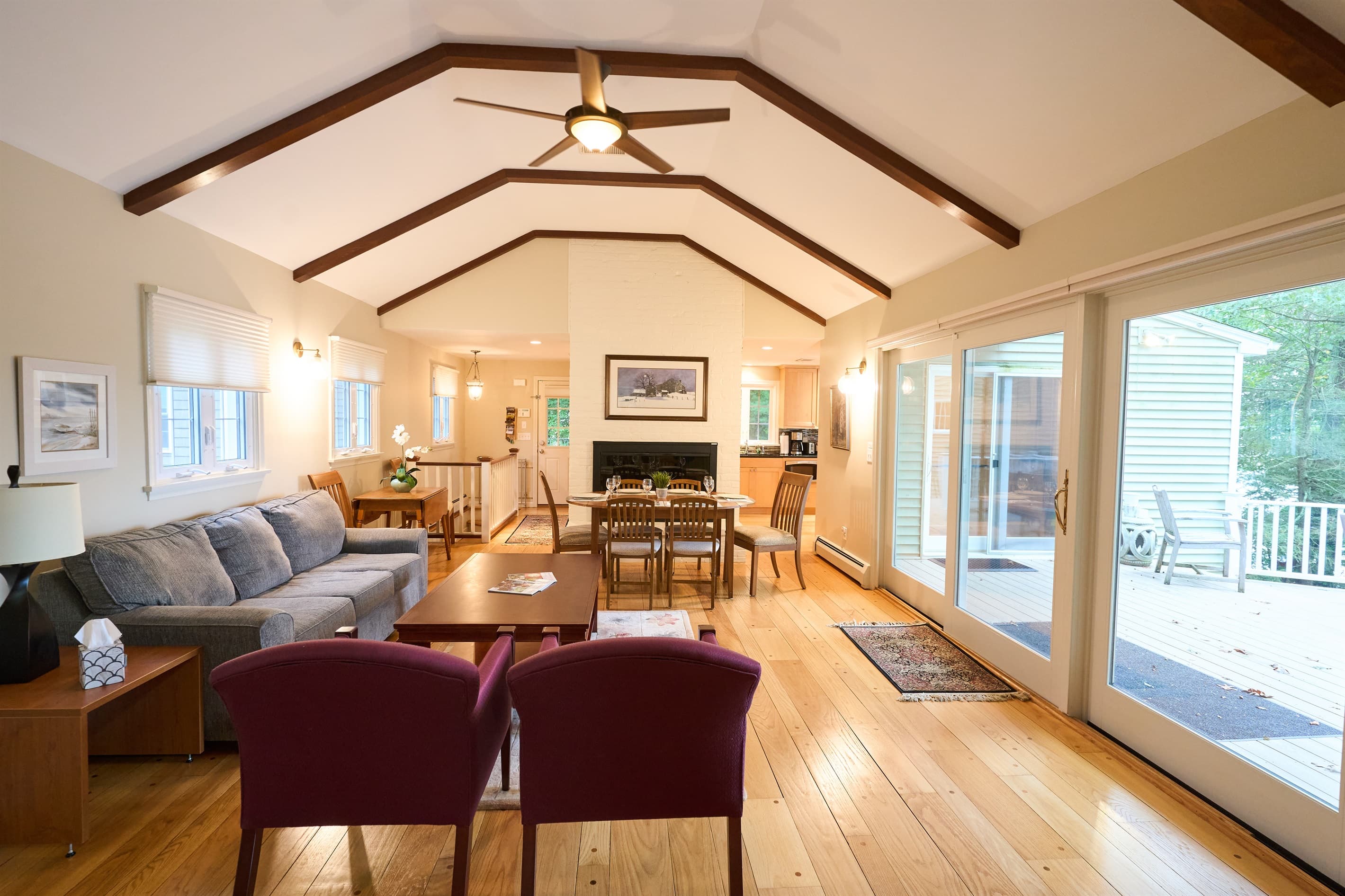 View of the upper living room towards the kitchen