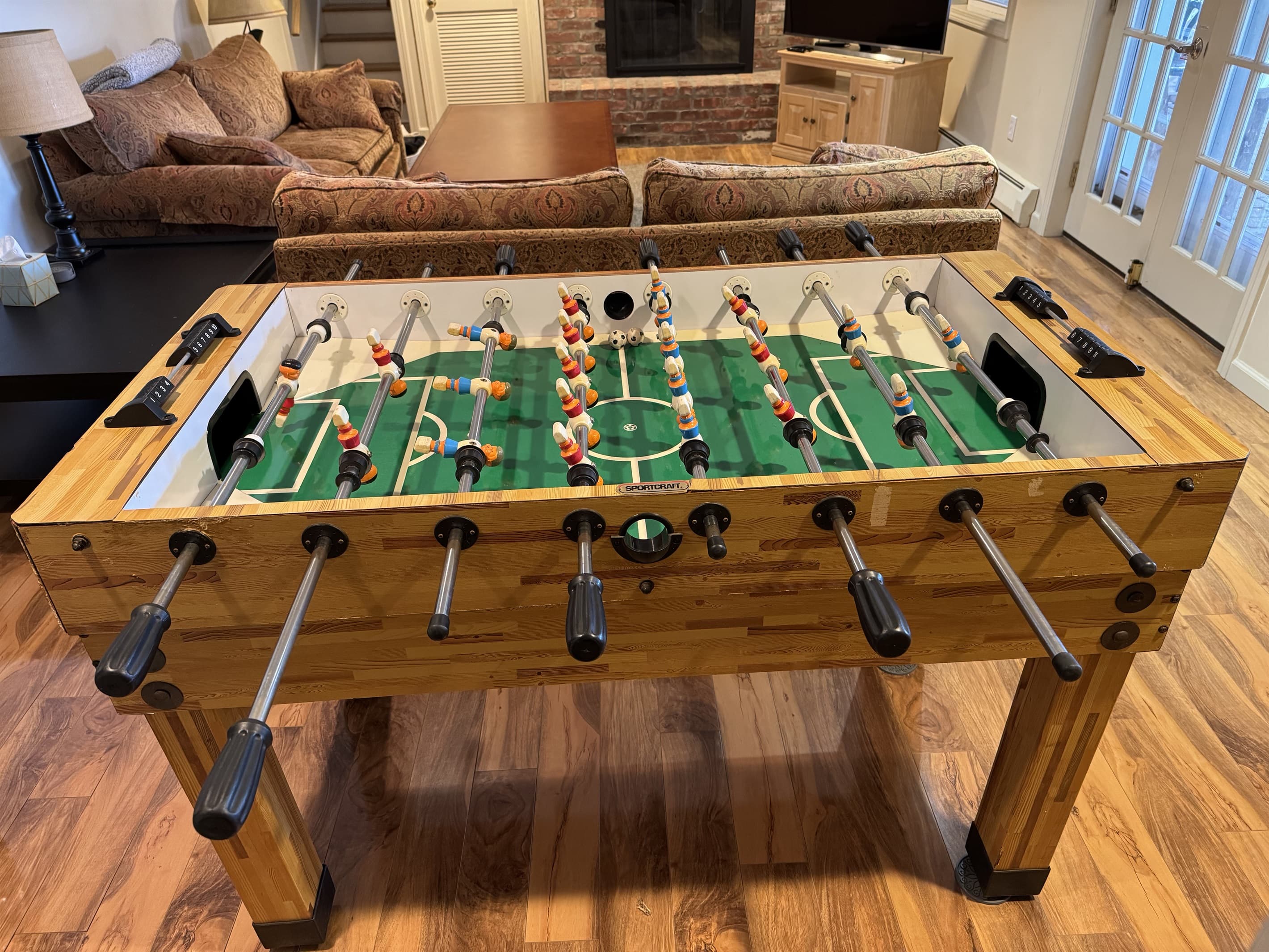 Full size foosball in the lower level living room. 