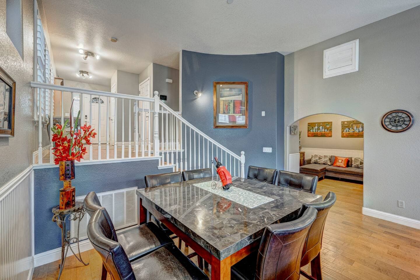Sit down and enjoy a meal or visit with family or friends.