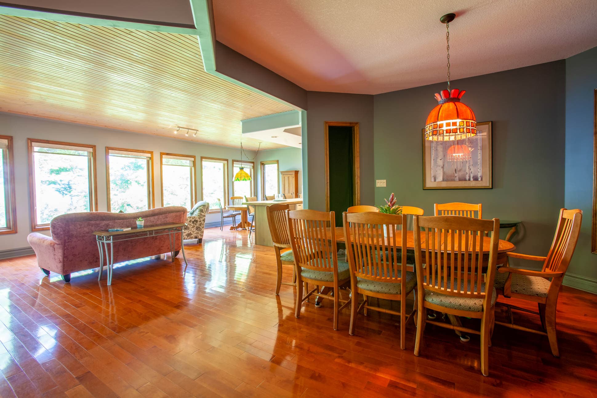 Open dining area with view of the lake