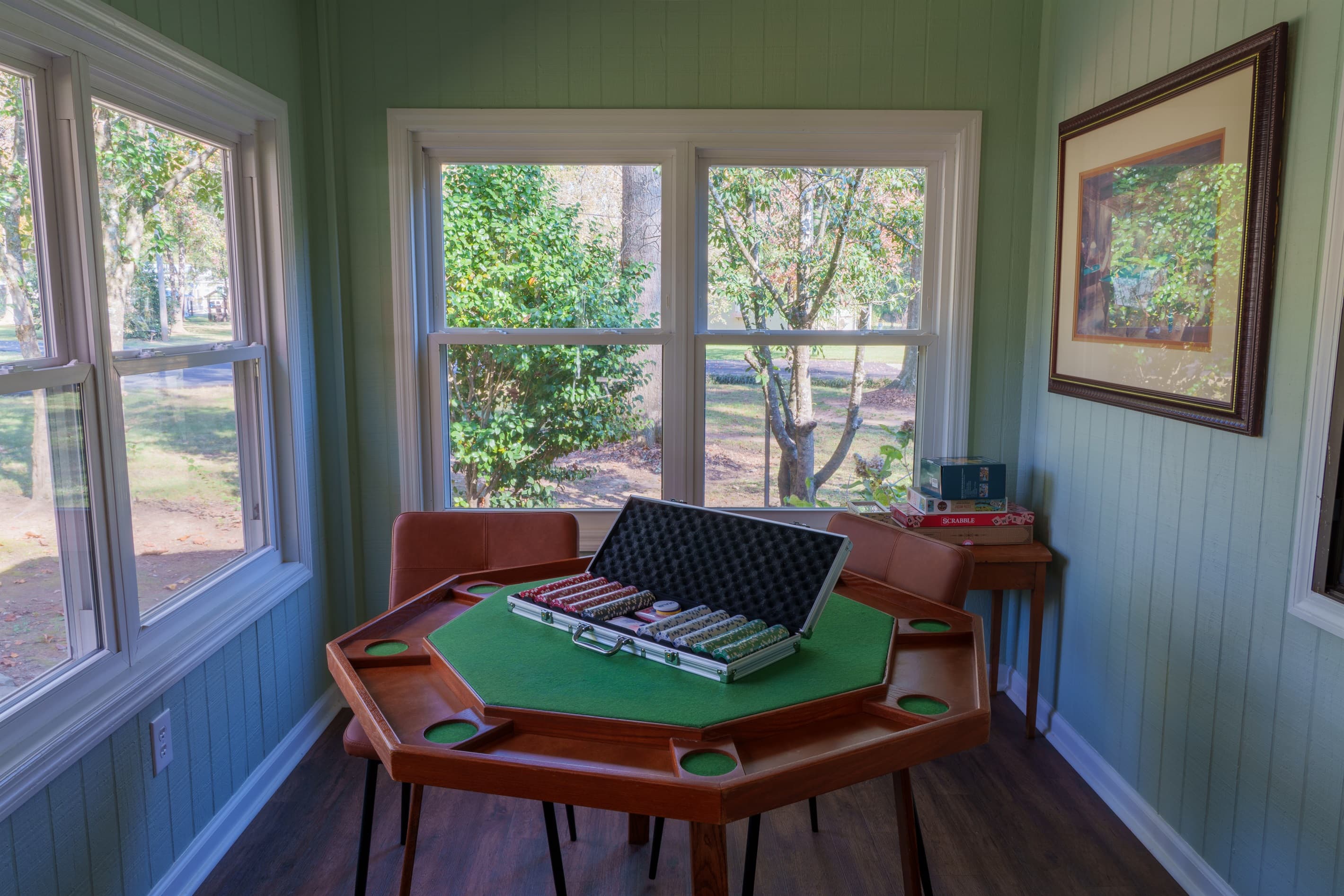 Game Table on Enclosed Front Porch