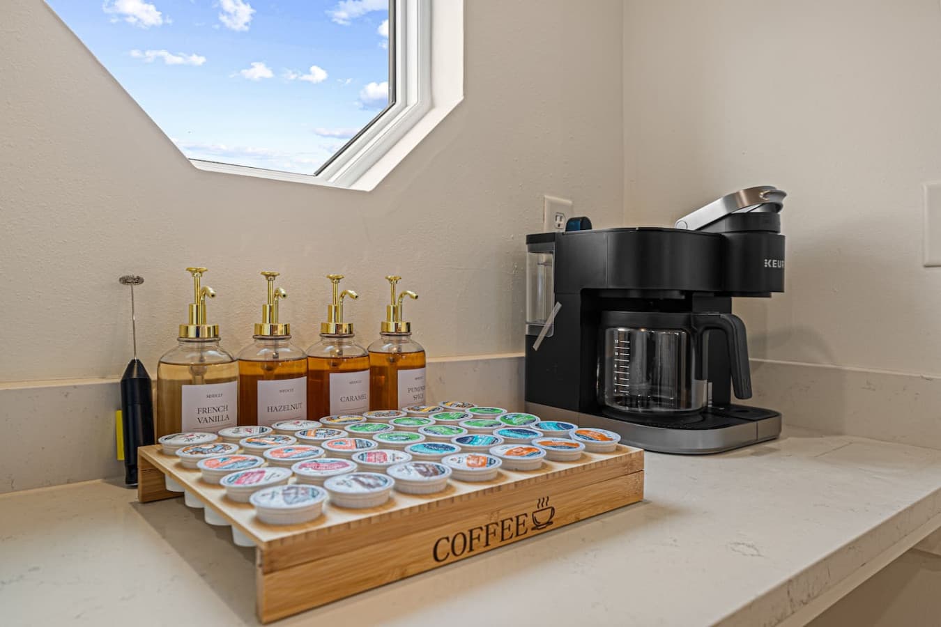 Coffee nook ready and waiting for your morning ritual.