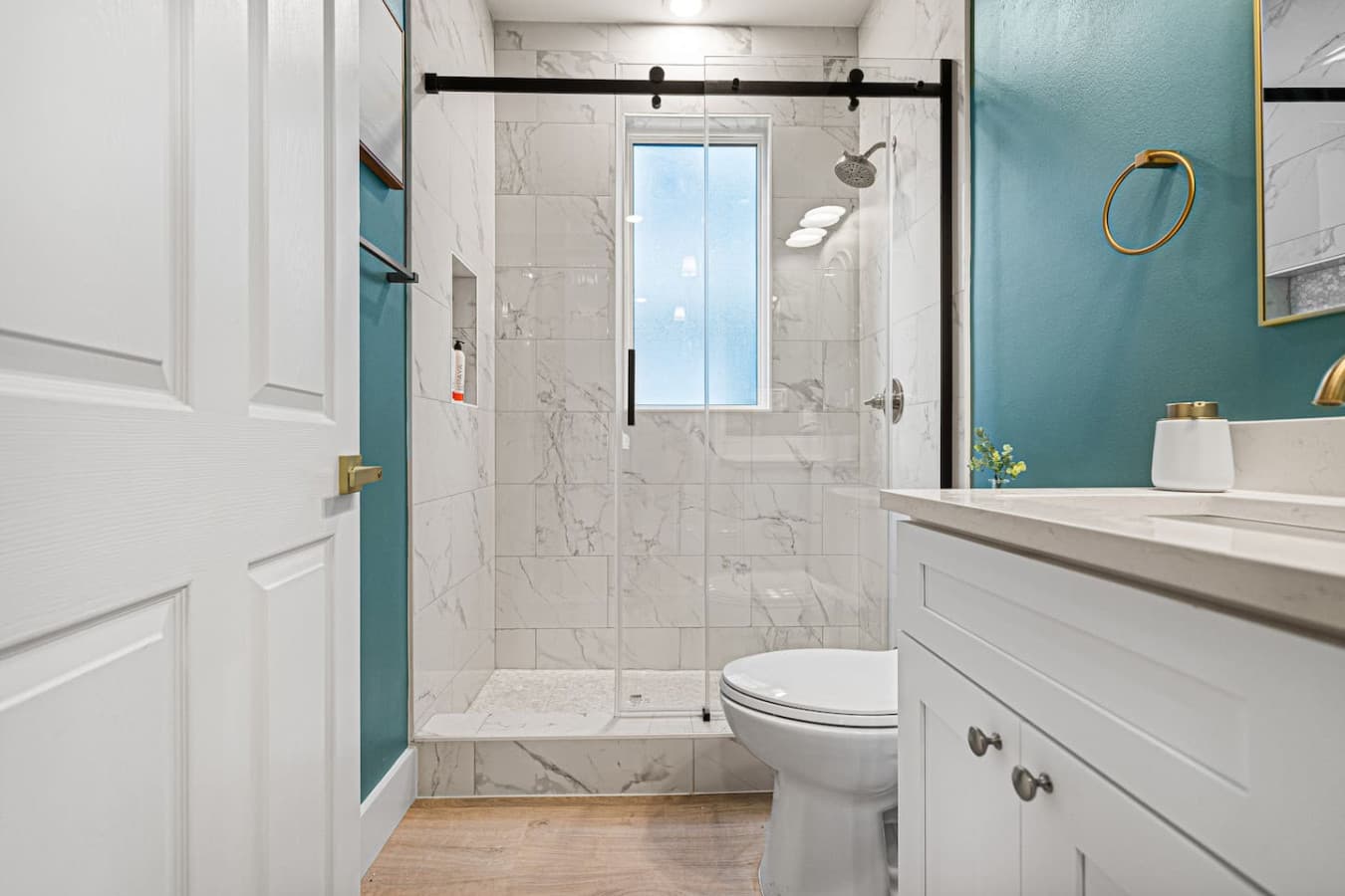 A generous sized bathroom complete with a walk-in shower
