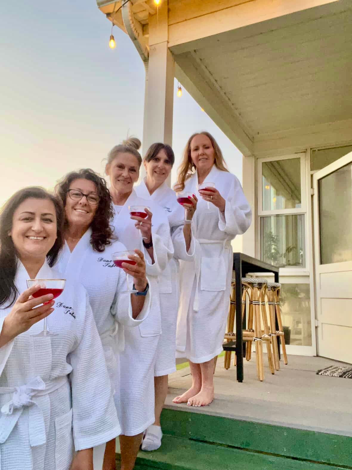 Cocktails and robes with your besties....does it get any better?