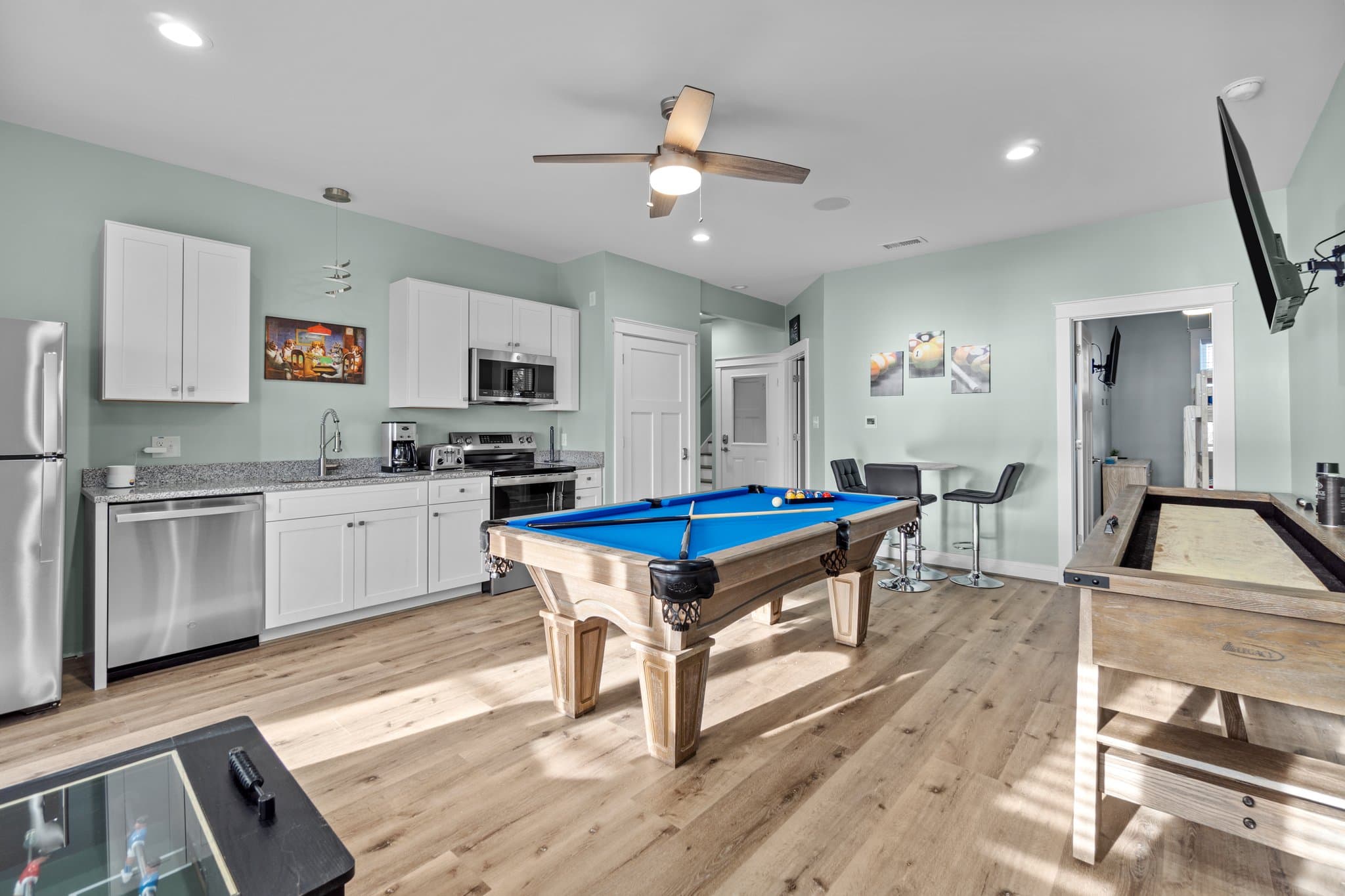 Game Room; Pool Table, Shuffleboard, & Arcade Game