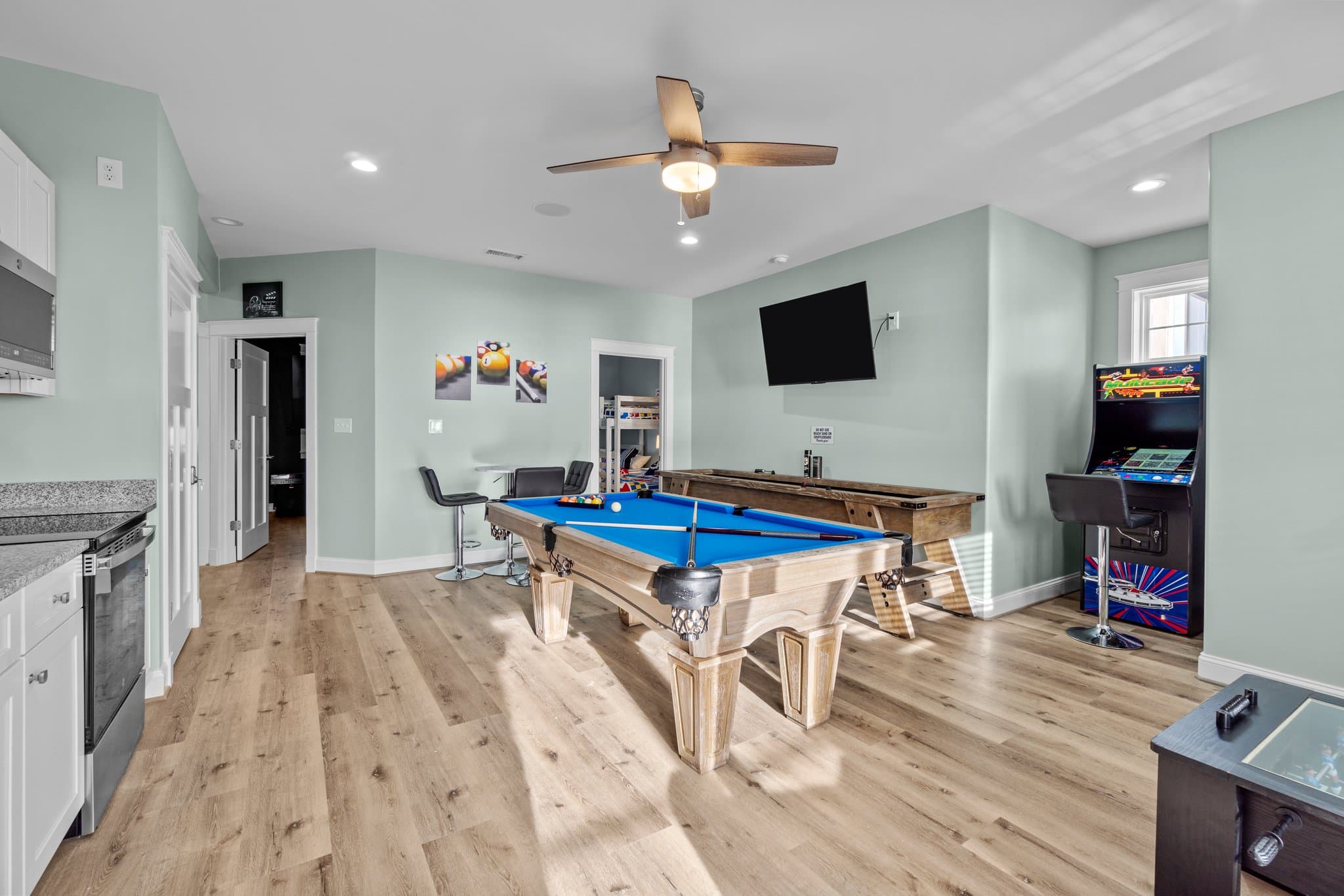 Game Room; Pool Table, Shuffleboard, and Arcade Game