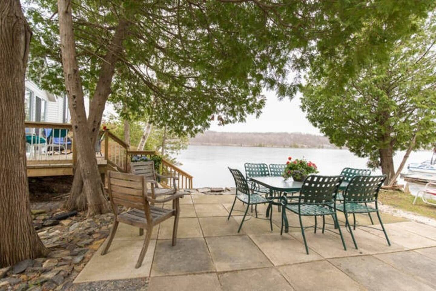 dining table outside by lake