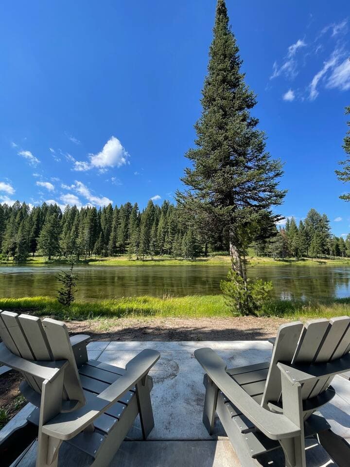 Lounge on the patio or fish along the river.