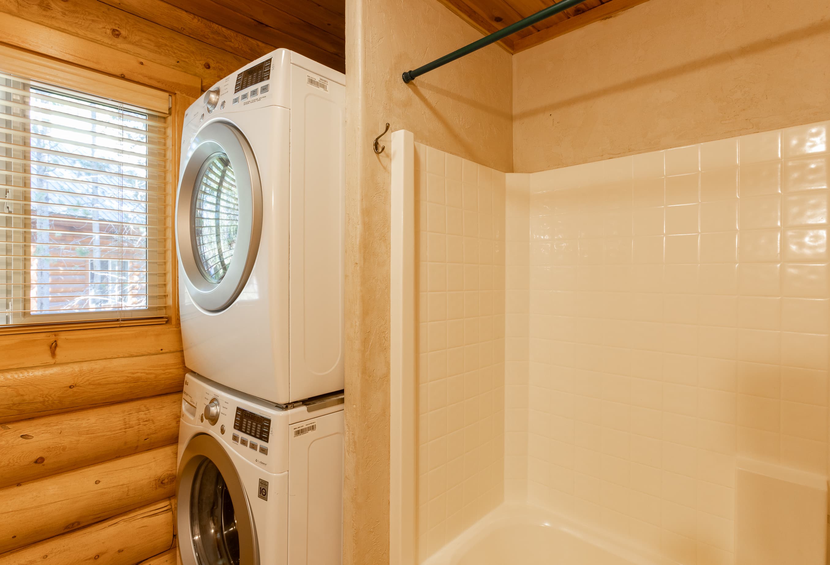 Laundry located in the bathroom.