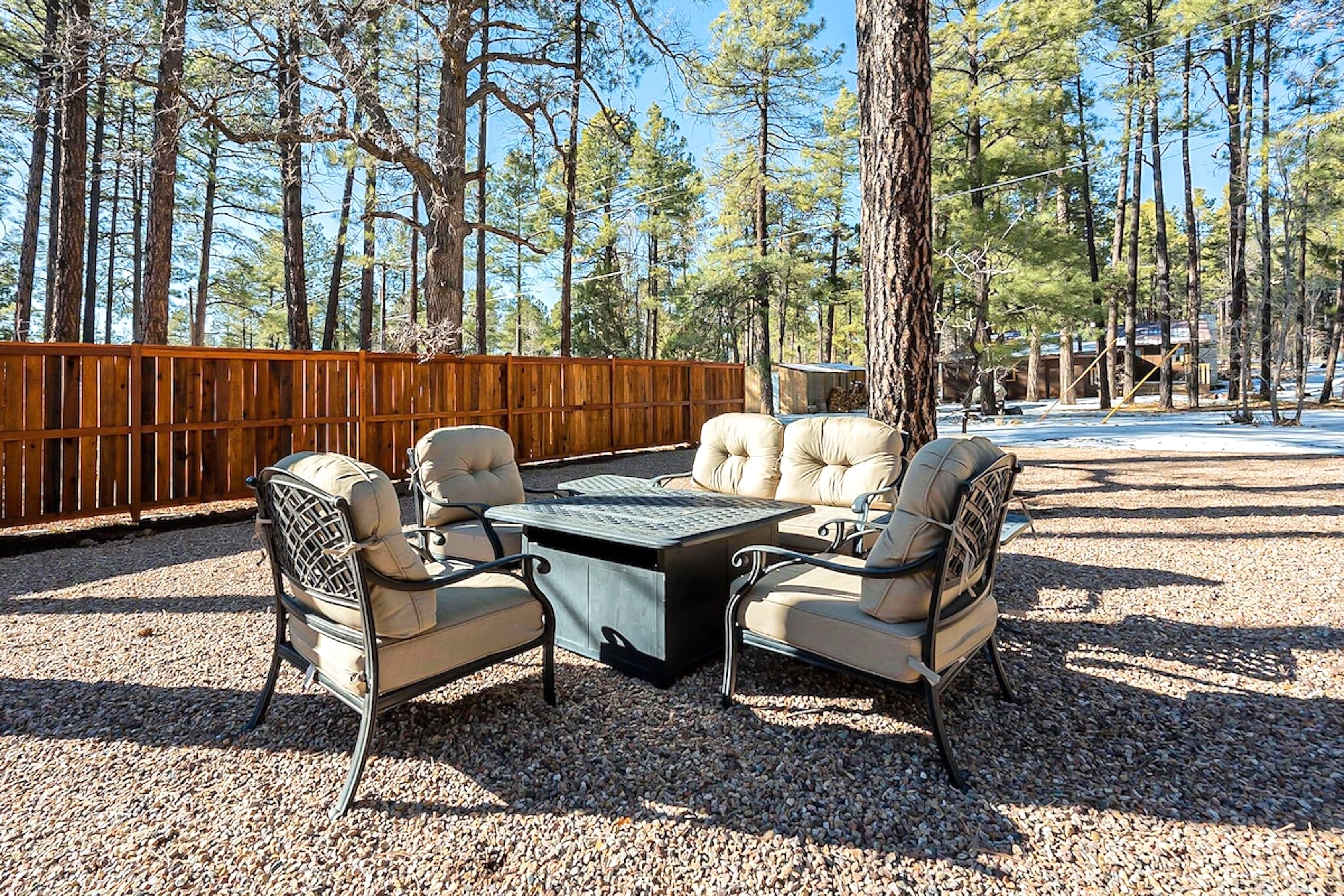Relax around the firepit and gaze up at the stars as the evening unfolds.