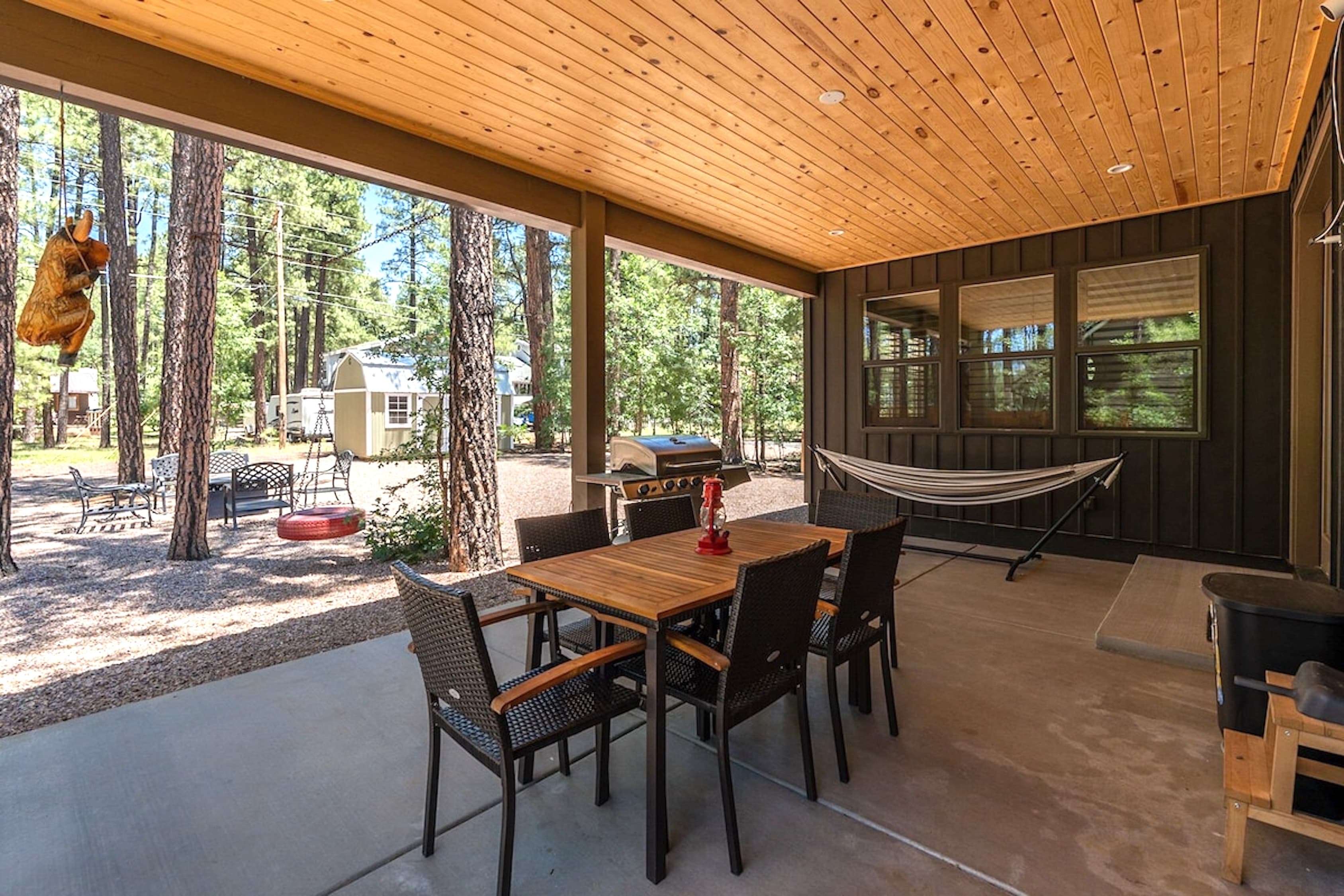 Dine under the pines or sway the afternoon away in the hammock — your private outdoor escape for relaxation and fresh mountain air.