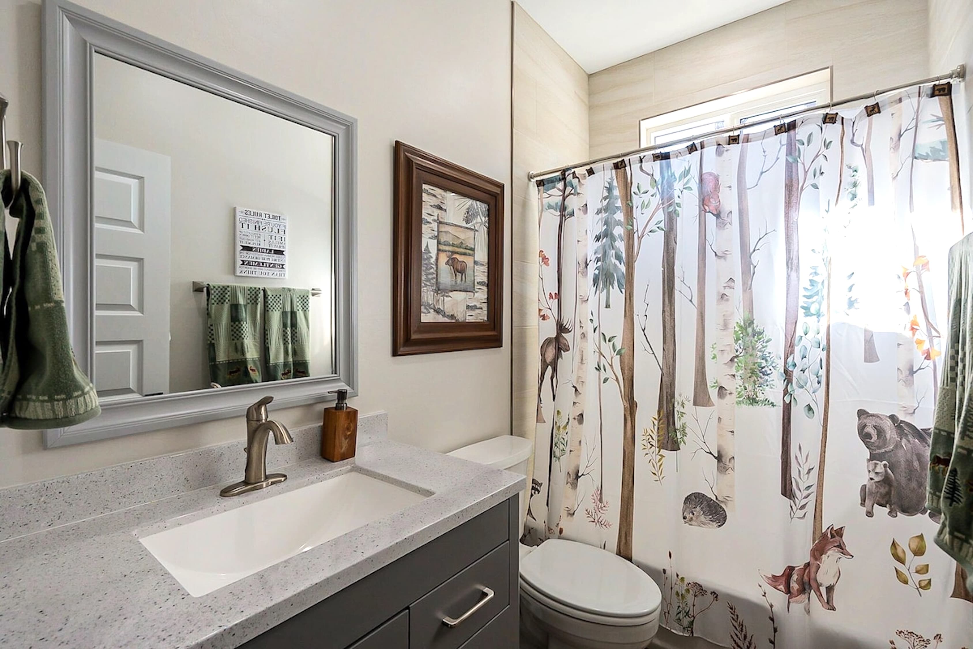 Even the smallest spaces tell a story — inspired by the forest just outside your window, this cozy bath brings a touch of woodland whimsy indoors.