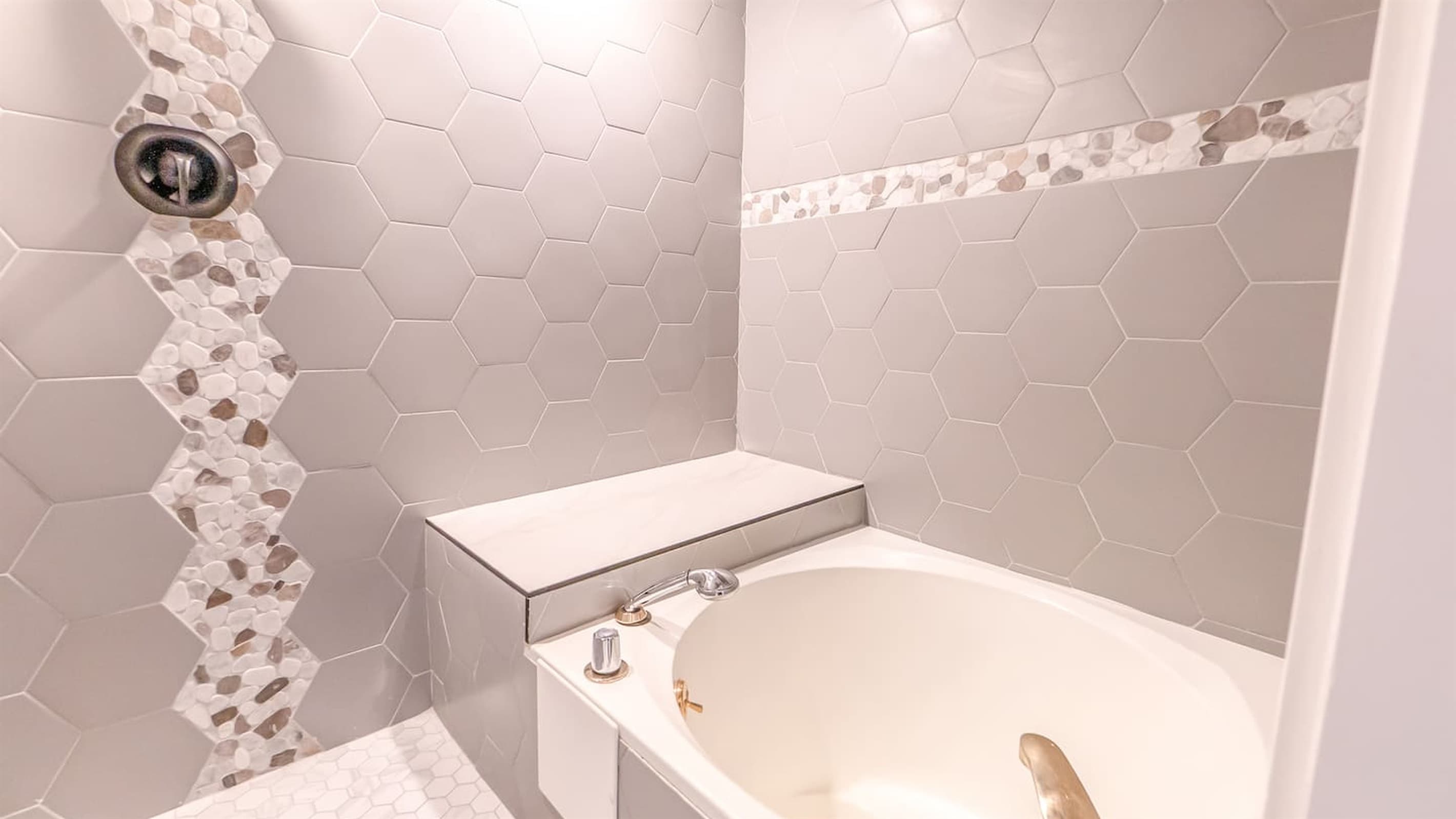En-Suite Bath — Patterned Tile, Modern Fixtures, Designer Finishes