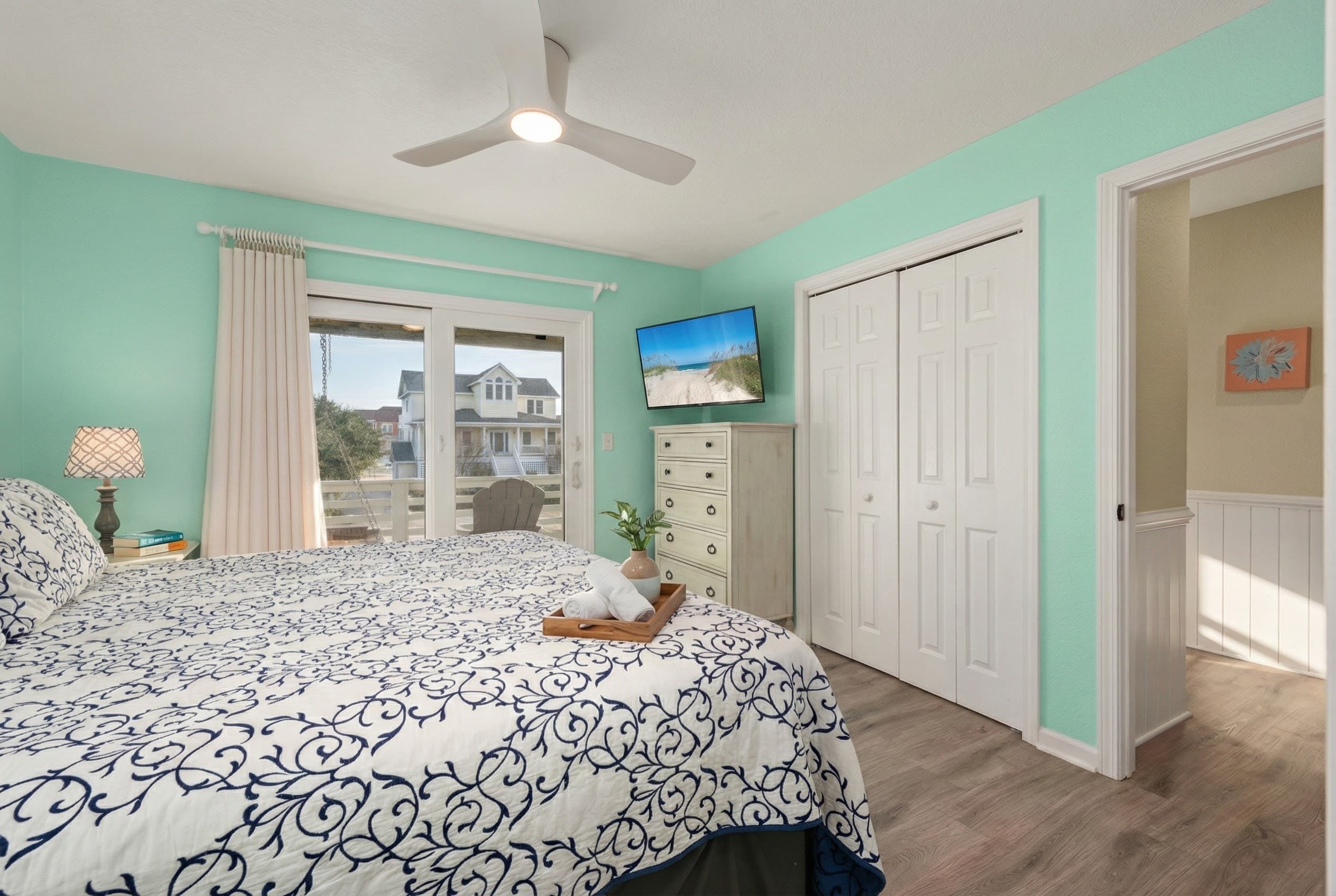 Mid-Level Bedroom 5 — Vibrant Coastal Color Palette with Private Ensuite | Harmankaya, Corolla OBX