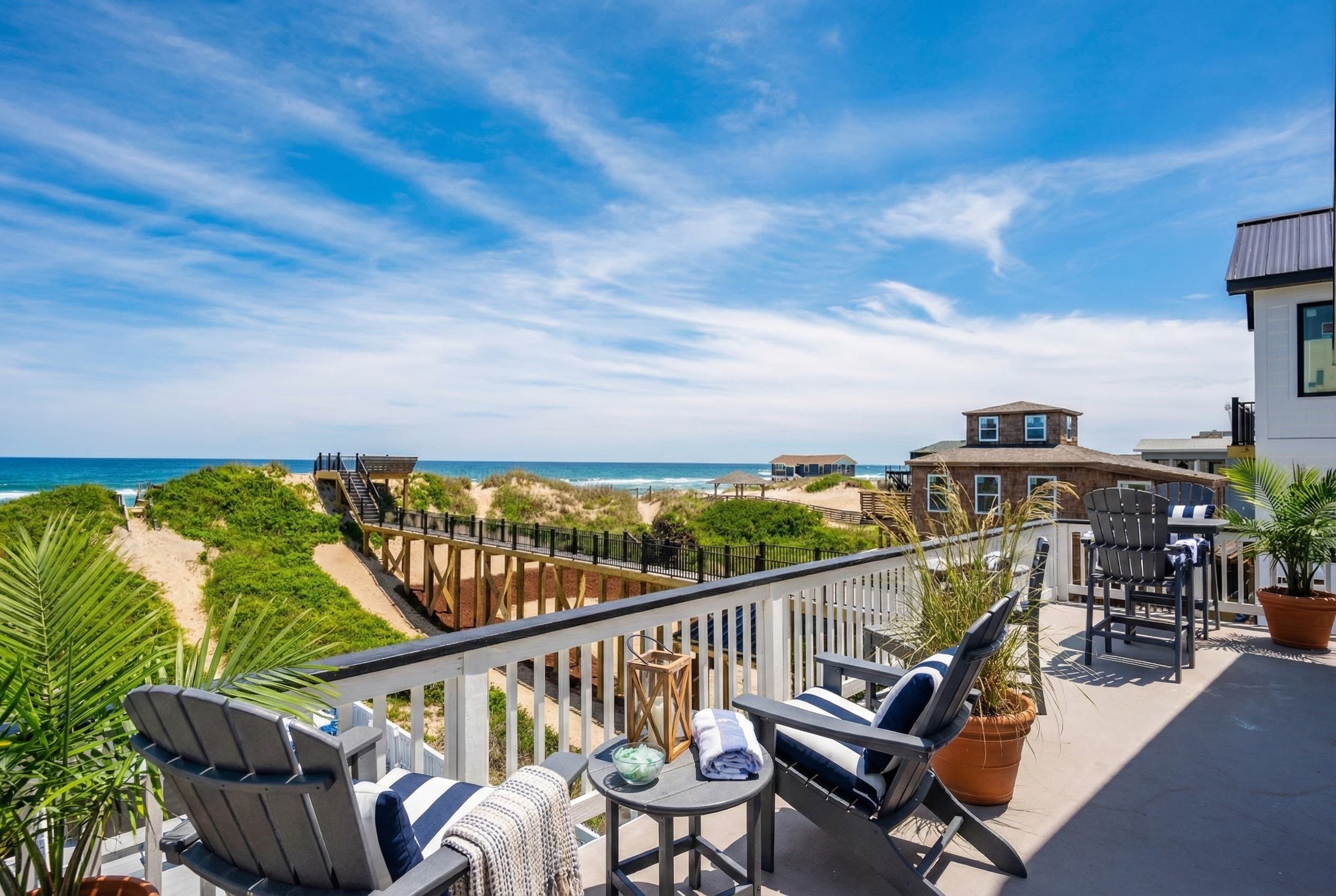 Upper Deck with Stunning Ocean & Neighborhood Views — Multi-Level Outdoor Living | Coastline Haven, OBX