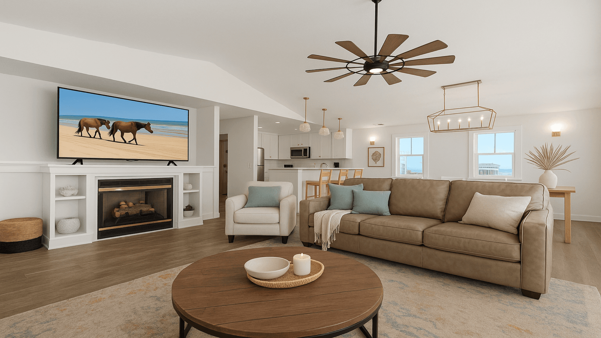 Comfortable Living & Dining Area — Open Layout Perfect for Group Gatherings | Coastline Haven, OBX