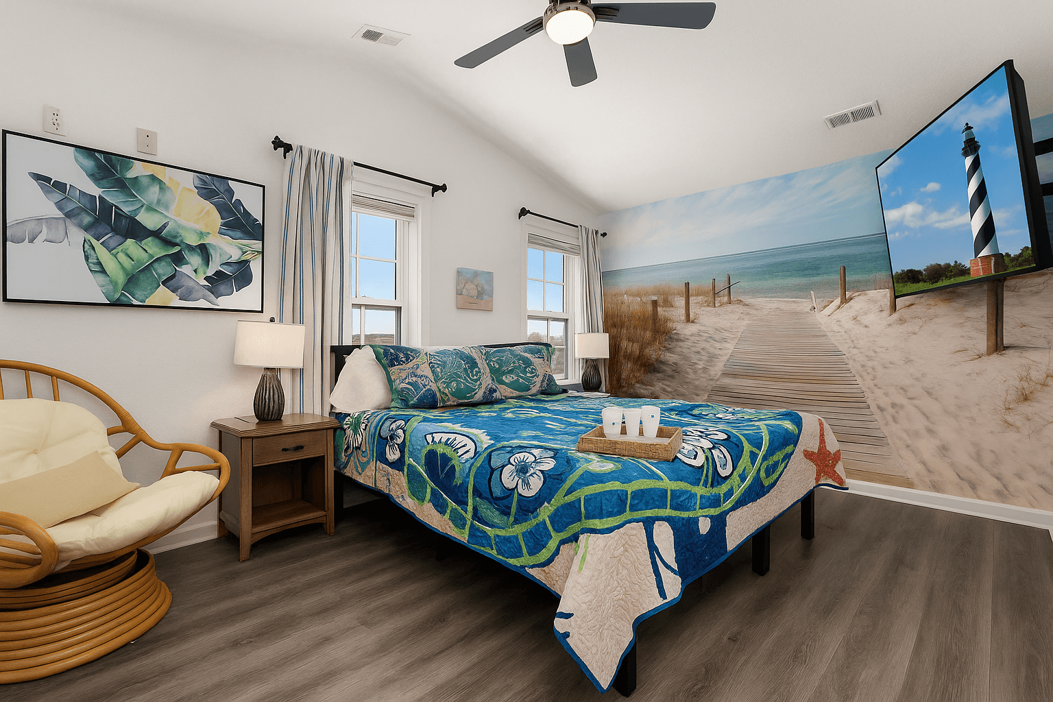 Captain's Quarters (BR8) — Top-Level King Suite with High Ceilings & Private Ensuite | Coastline Haven, OBX