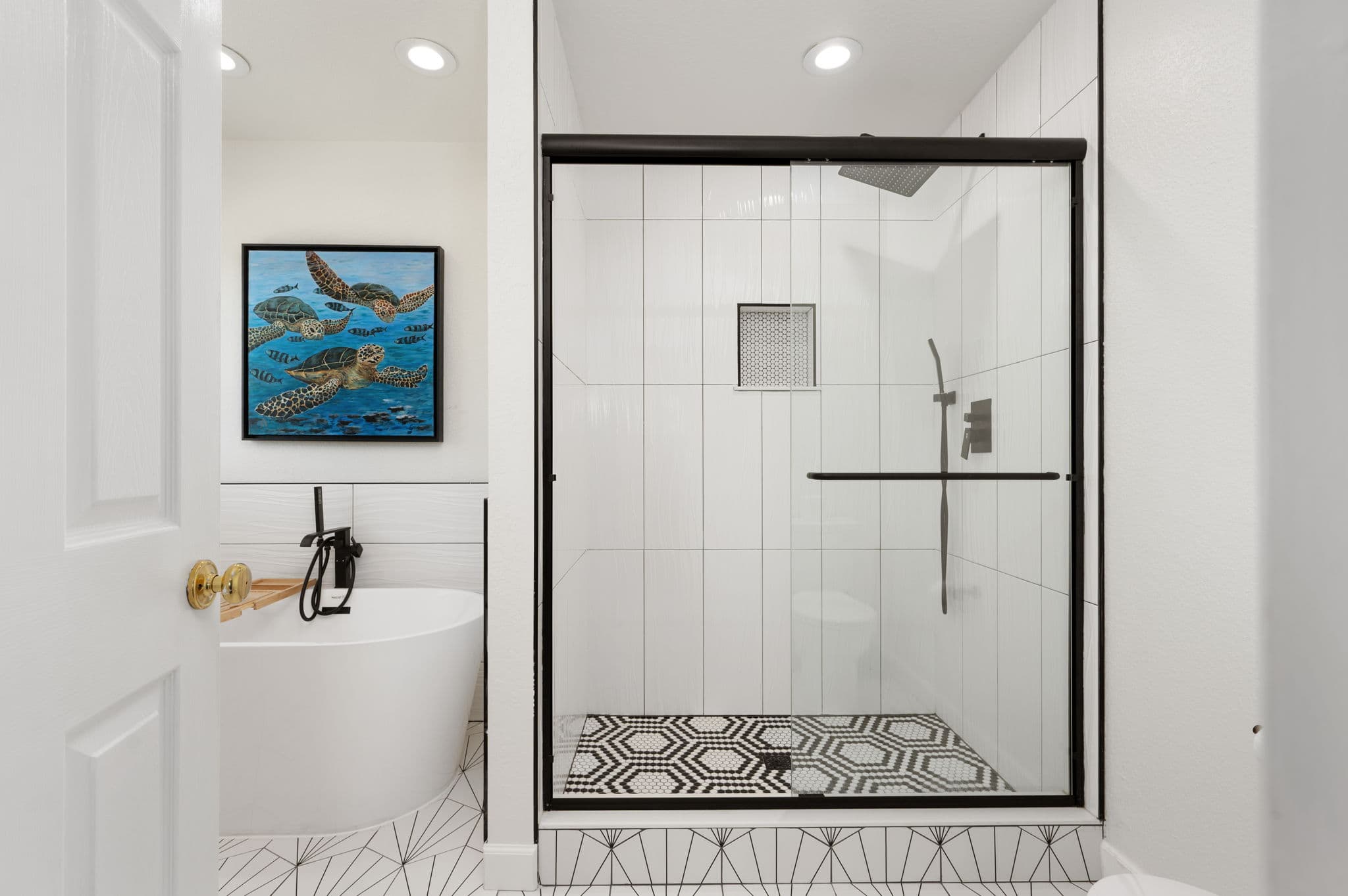 BR8 Ensuite — Walk-In Shower with Dual Vanity & Premium Finishes | Coastline Haven, Outer Banks