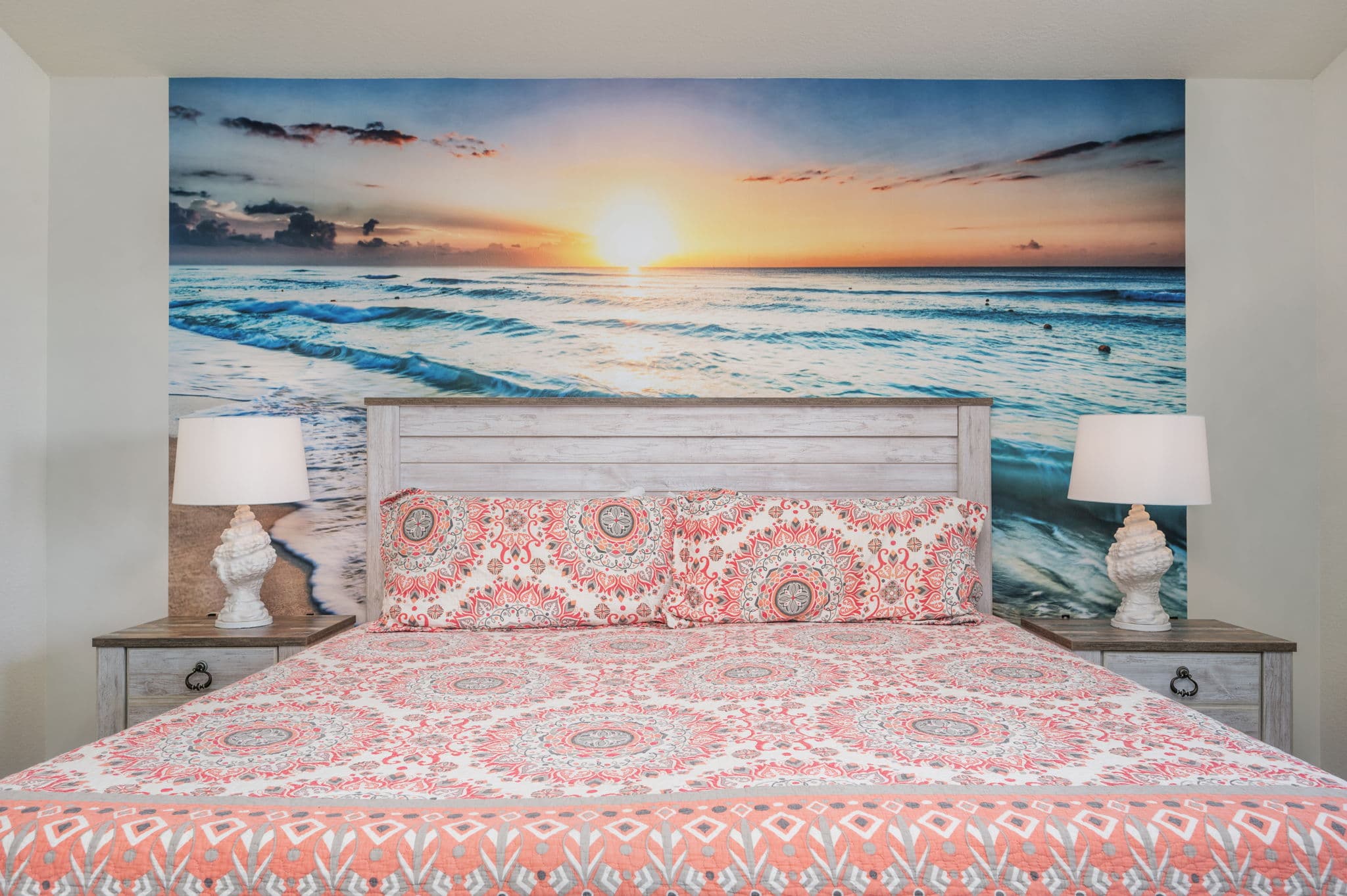 BR7 Sunrise Vibes — Beach Mural & Plush Bedding for Restful Sleep | Coastline Haven, Outer Banks