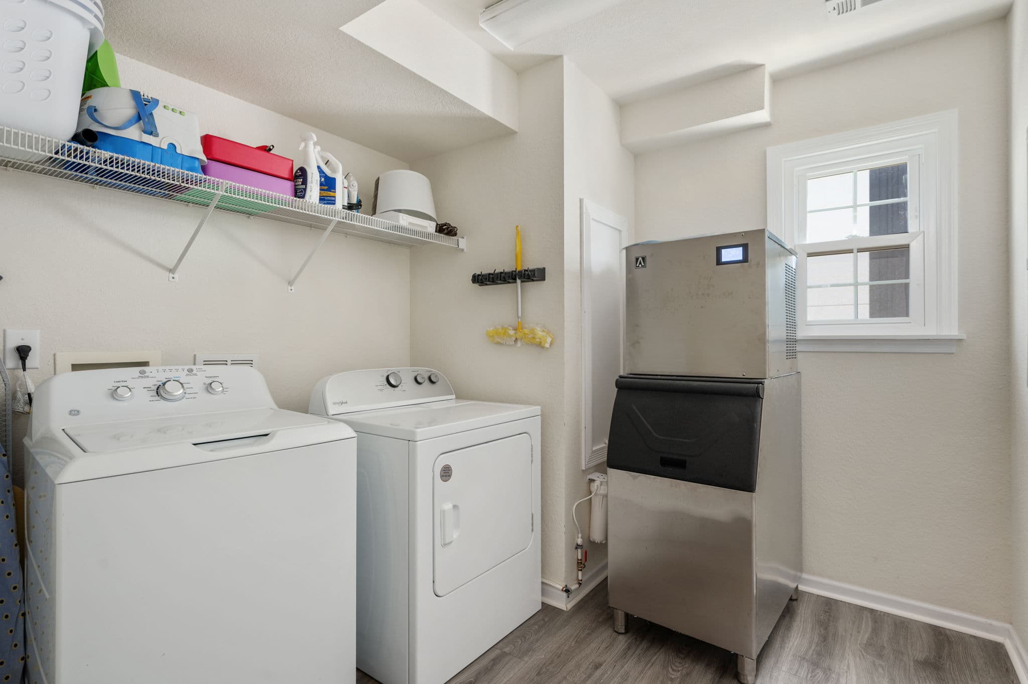 Crew Wash Station — Full Laundry with Washer, Dryer & Extra Fridge | Coastline Haven, Outer Banks