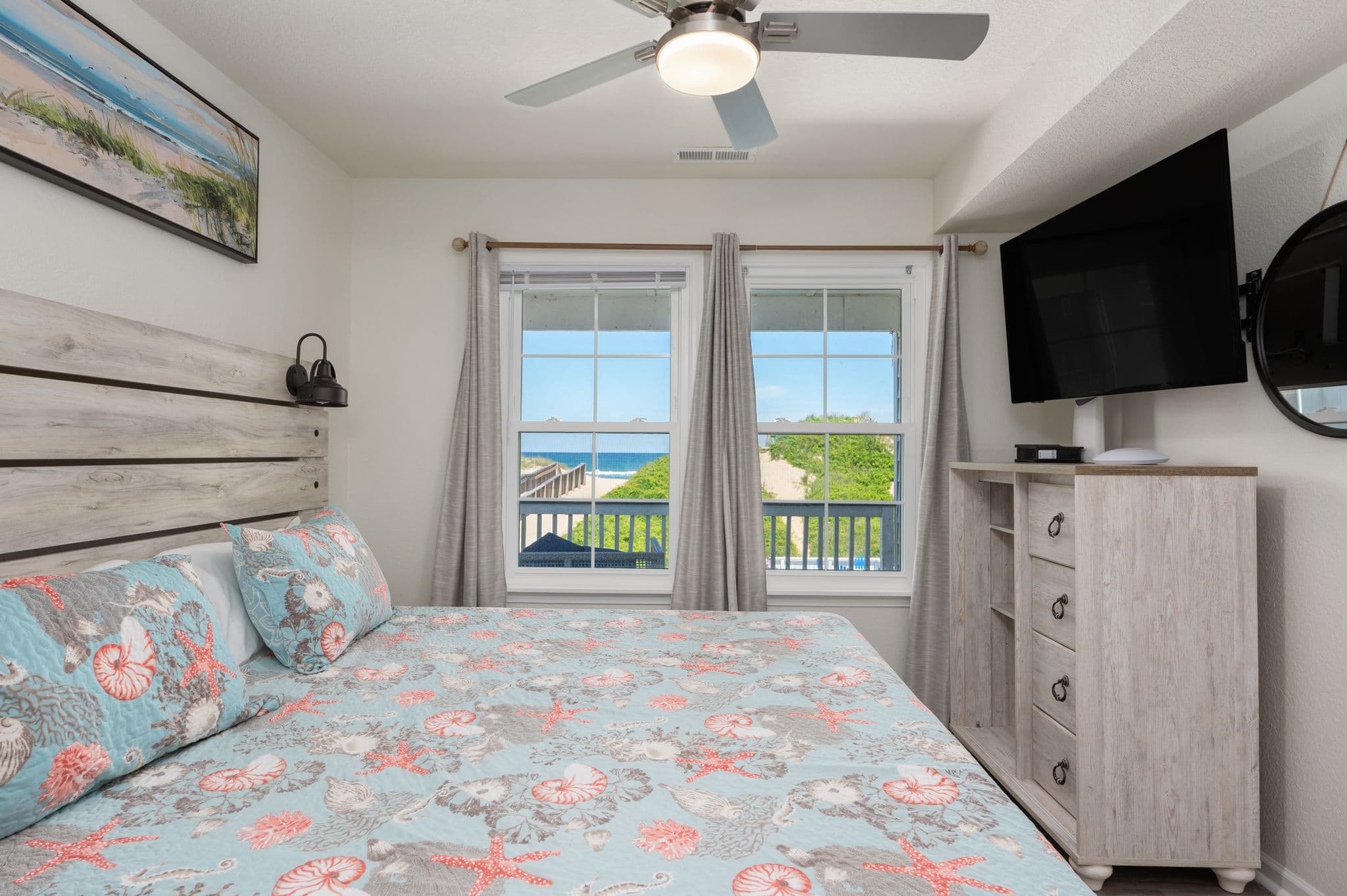 BR4 Light-Filled Room with Serene Décor & Smart TV | Coastline Haven, South Nags Head OBX