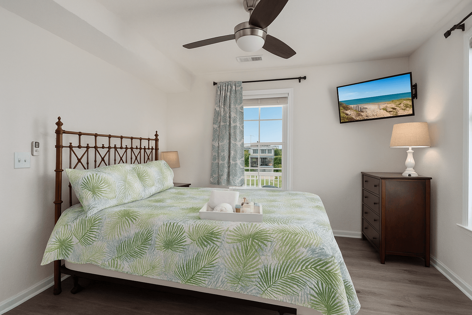 Hidden Cove (BR3) — Secluded Queen Bedroom with Tropical Touches | Coastline Haven, Nags Head
