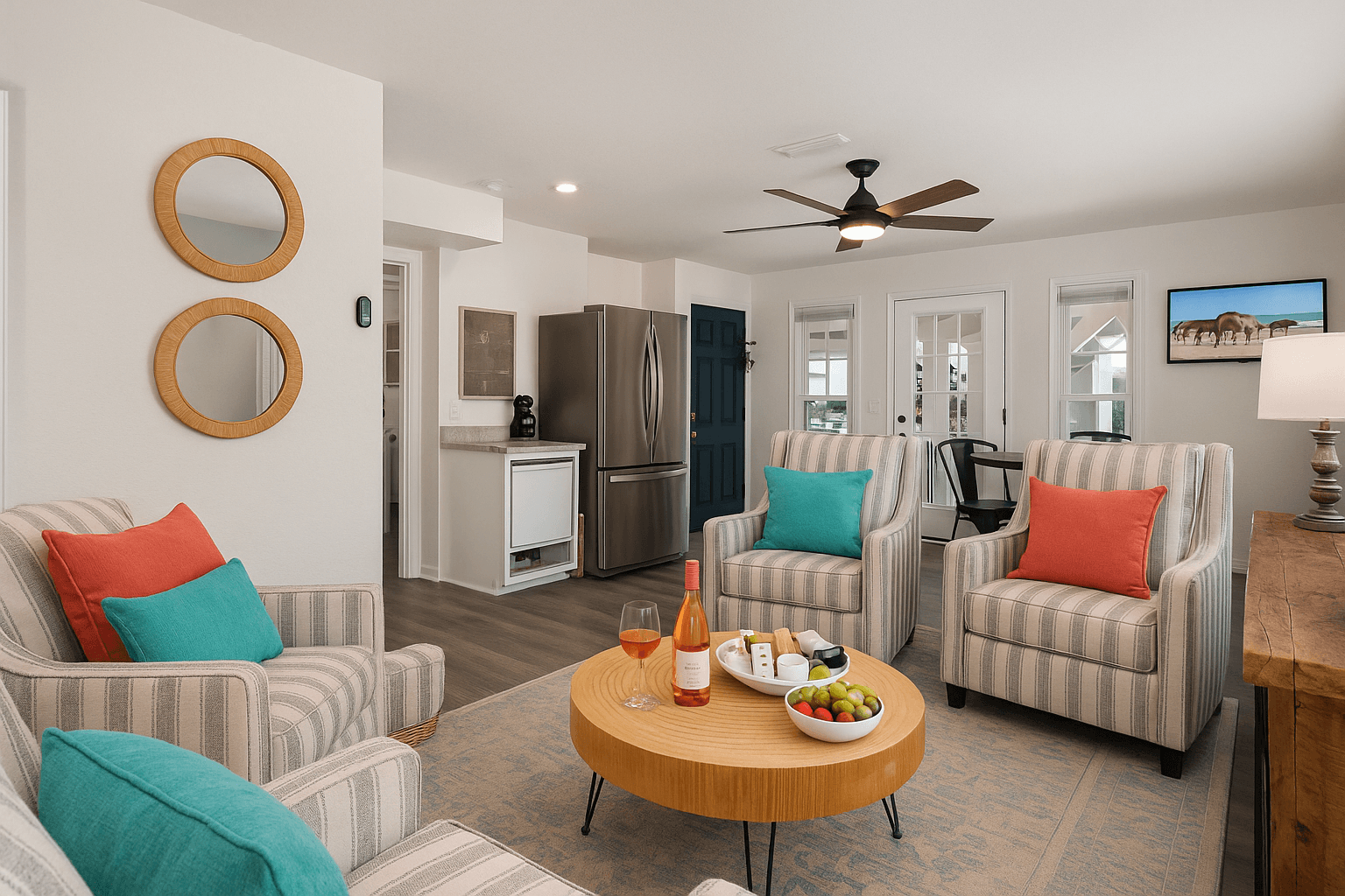 Tranquil Quarters — Entertainment Hub with Beverage Fridge & Lounge Space | Coastline Haven, OBX