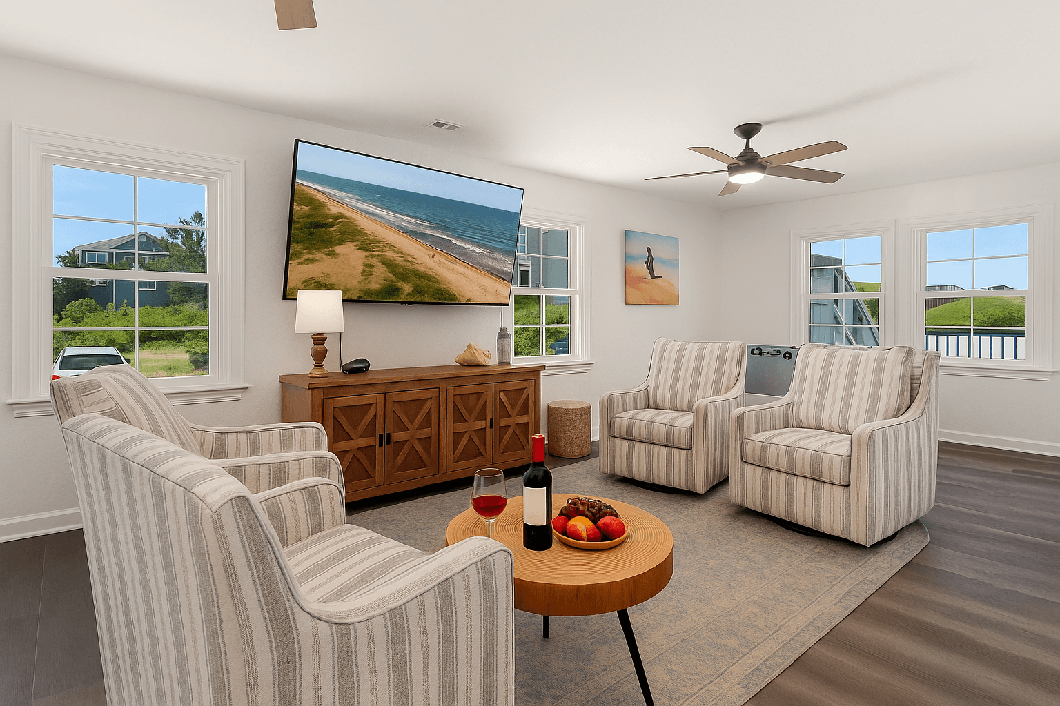Recreation Room with Large Smart TV & Comfy Seating — Kick Back & Relax | Coastline Haven, OBX