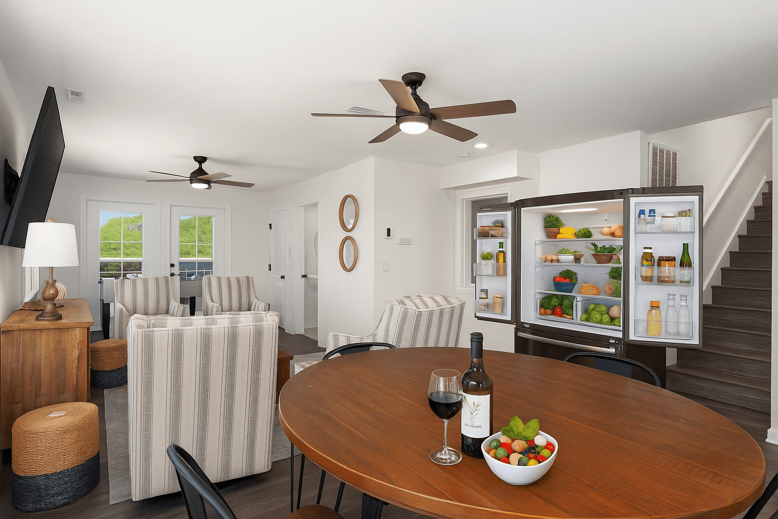 Open-Concept Rec Room with Seating, Smart TV & Outdoor Access | Coastline Haven, Nags Head OBX