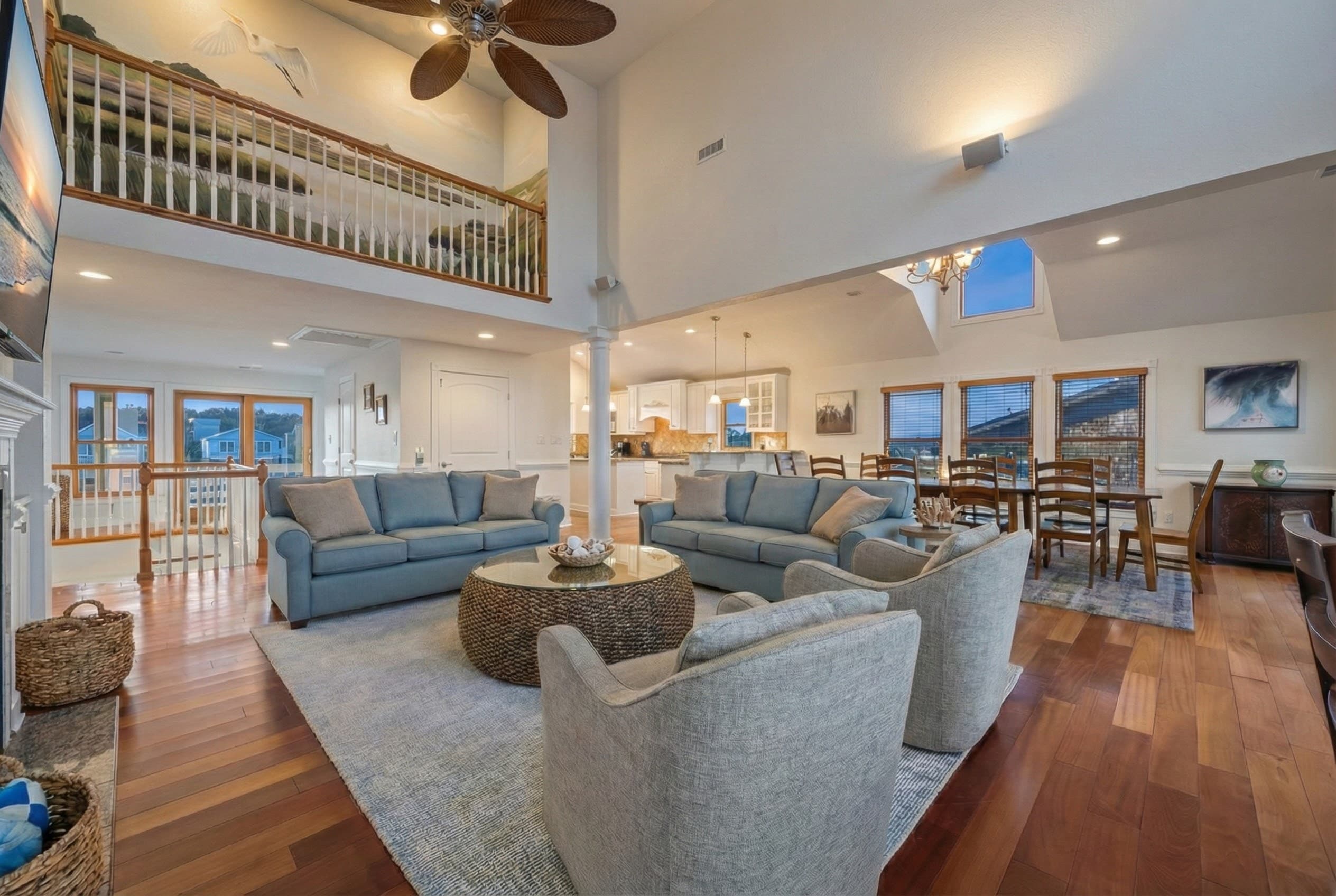 Cozy Oceanfront Seating Area — Relax with Ocean Sounds in the Great Room | Angler's Retreat, Outer Banks