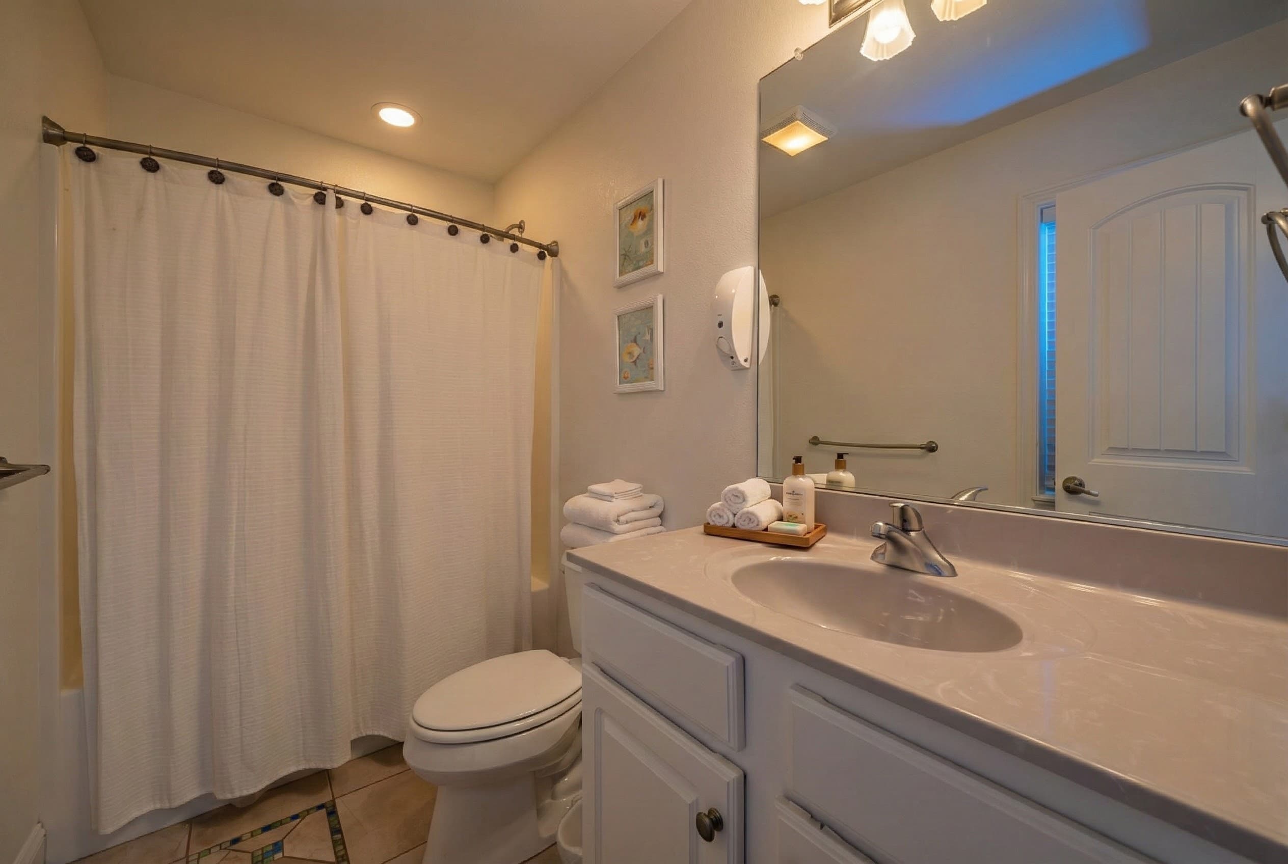 King Suite 5 Ensuite — Tiled Shower & Modern Vanity | Angler's Retreat Oceanfront Estate, Nags Head