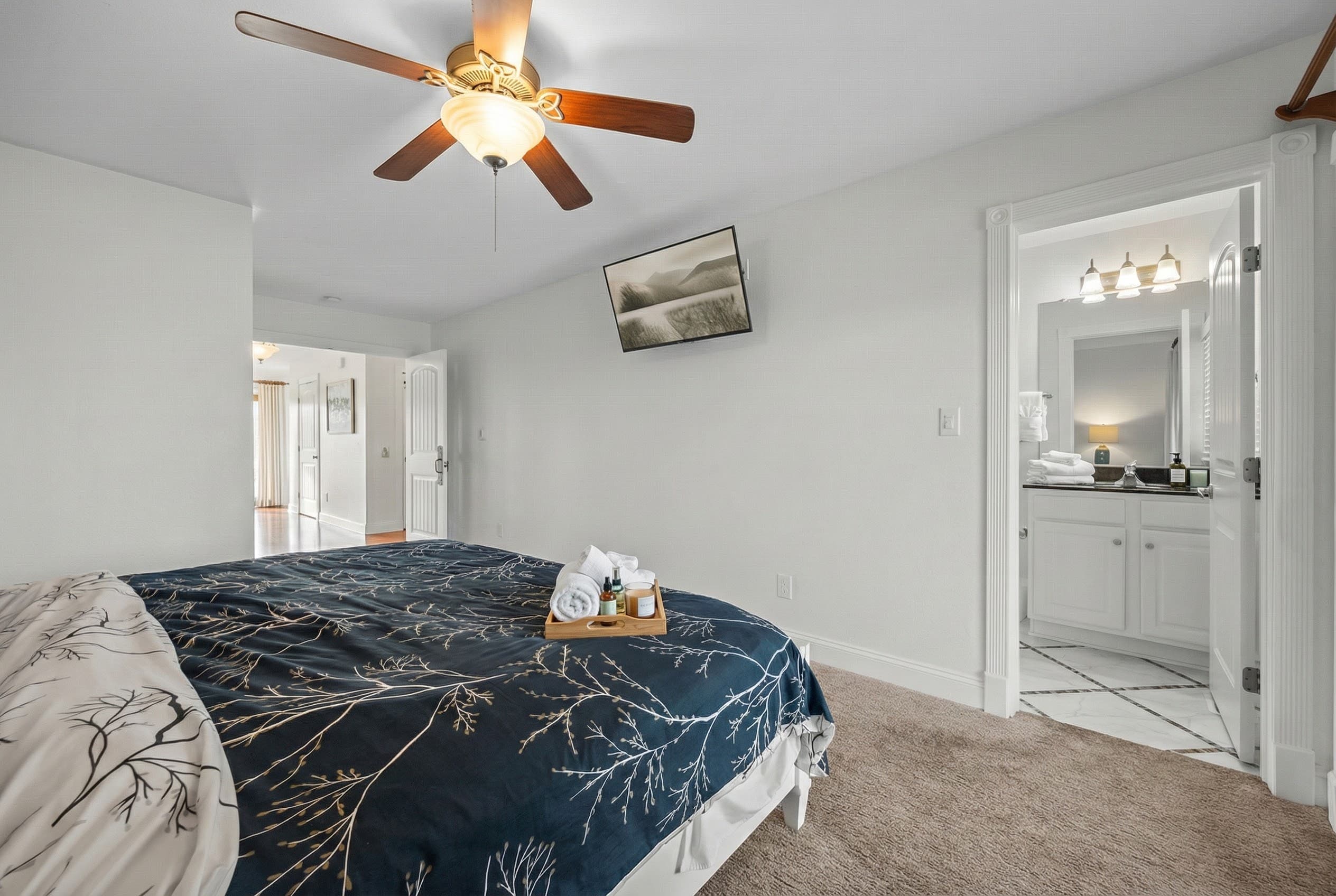King Suite 4 — Second View of Coastal Blue Bedding & Ocean-Inspired Décor | Angler's Retreat, OBX