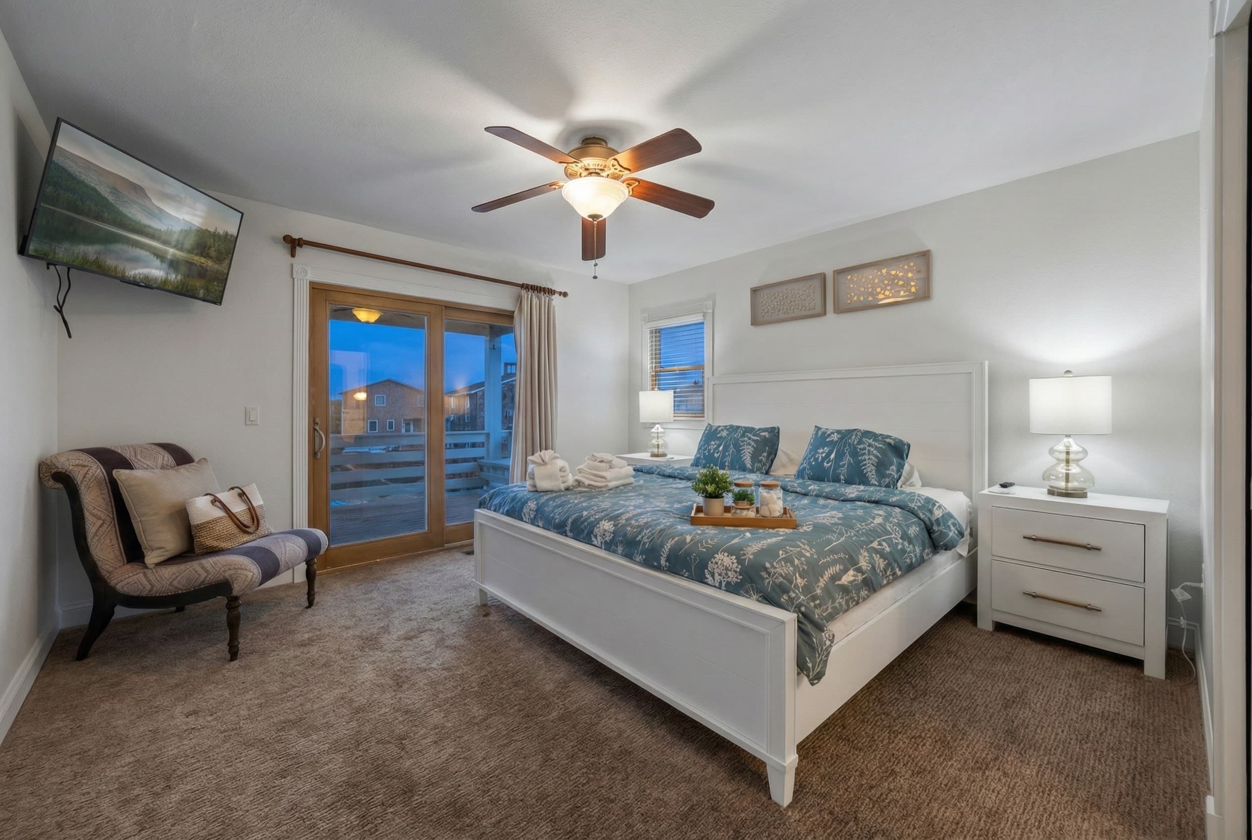 Comfortable King Bedroom with Ceiling Fan & Coastal Charm | Angler's Retreat, Outer Banks