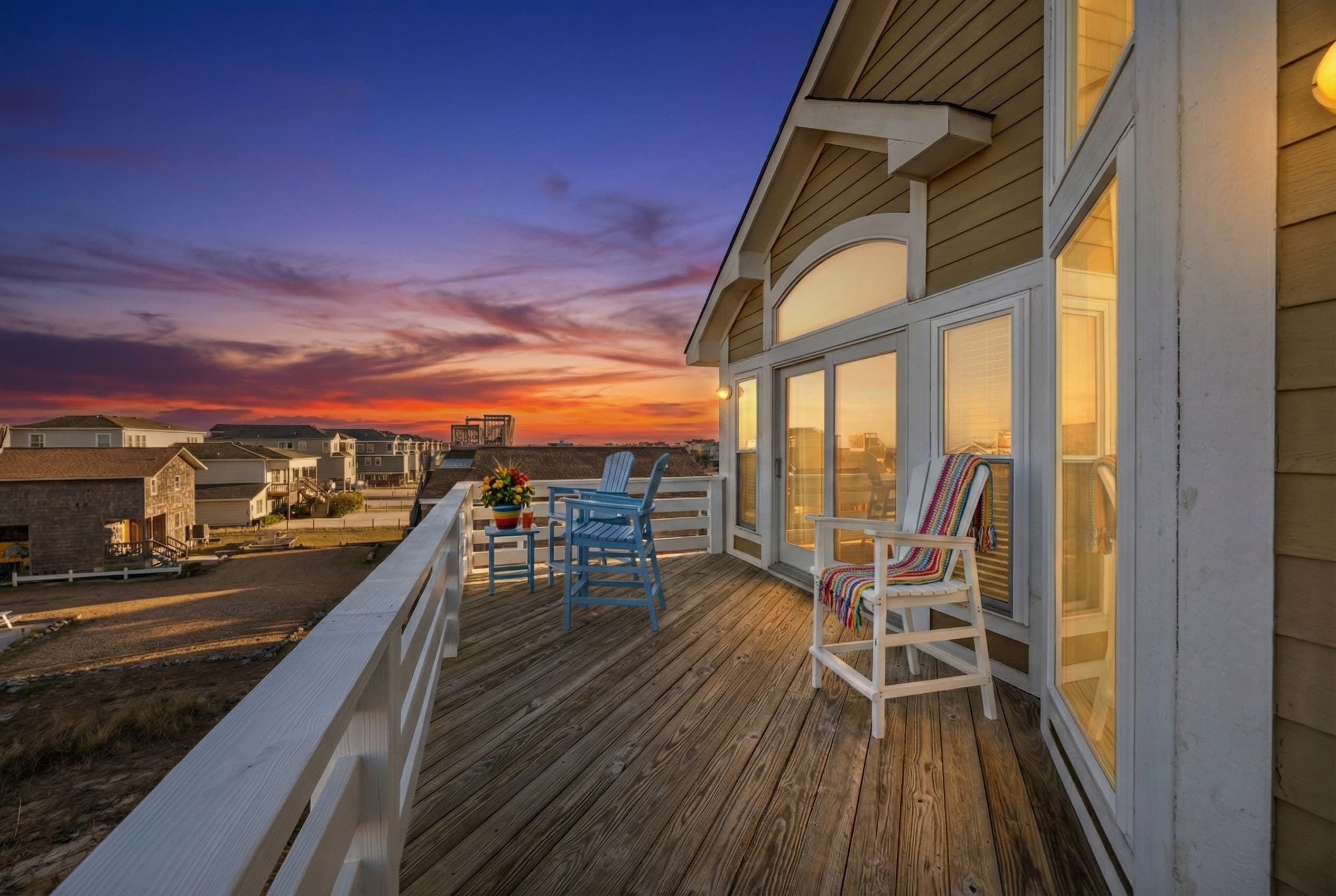 Morning Coffee on the Upper Deck — Private Outdoor Seating with Unobstructed Ocean Views | Angler's Retreat, OBX