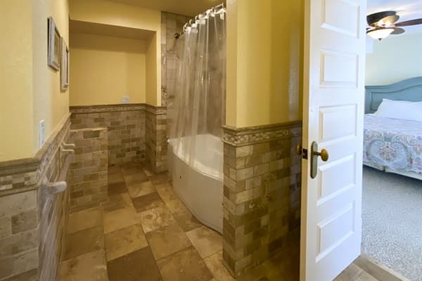 Mark Twain Ensuite Bath 8 — Modern Walk-In Shower & Quality Fixtures | Ensuite for Event Guests | Corolla 4x4, OBX