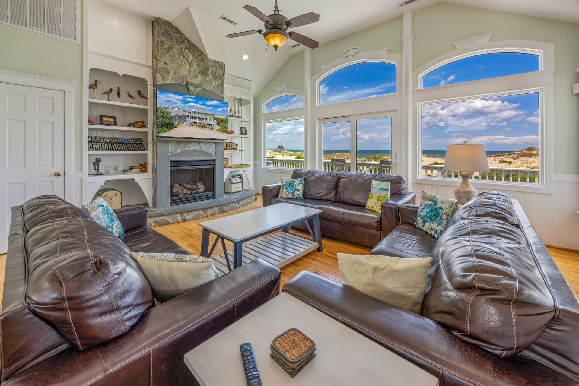 The Fitzgerald Great Room with Panoramic Ocean Views — Luxury Gathering Space for 62 Guests | Outer Banks Beachfront Estate