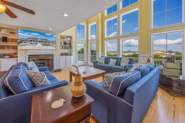 The Hemingway Great Room — Panoramic Ocean Views with Soaring Ceilings | 28BR Fitzgerald & Hemingway, Outer Banks