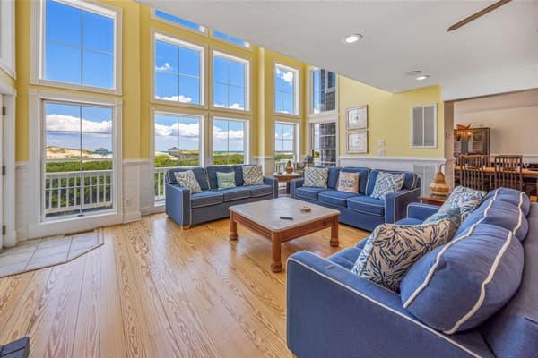 Grand Living Room at The Hemingway — Luxury Seating with Atlantic Views | Part of 28BR Oceanfront Estate, Outer Banks